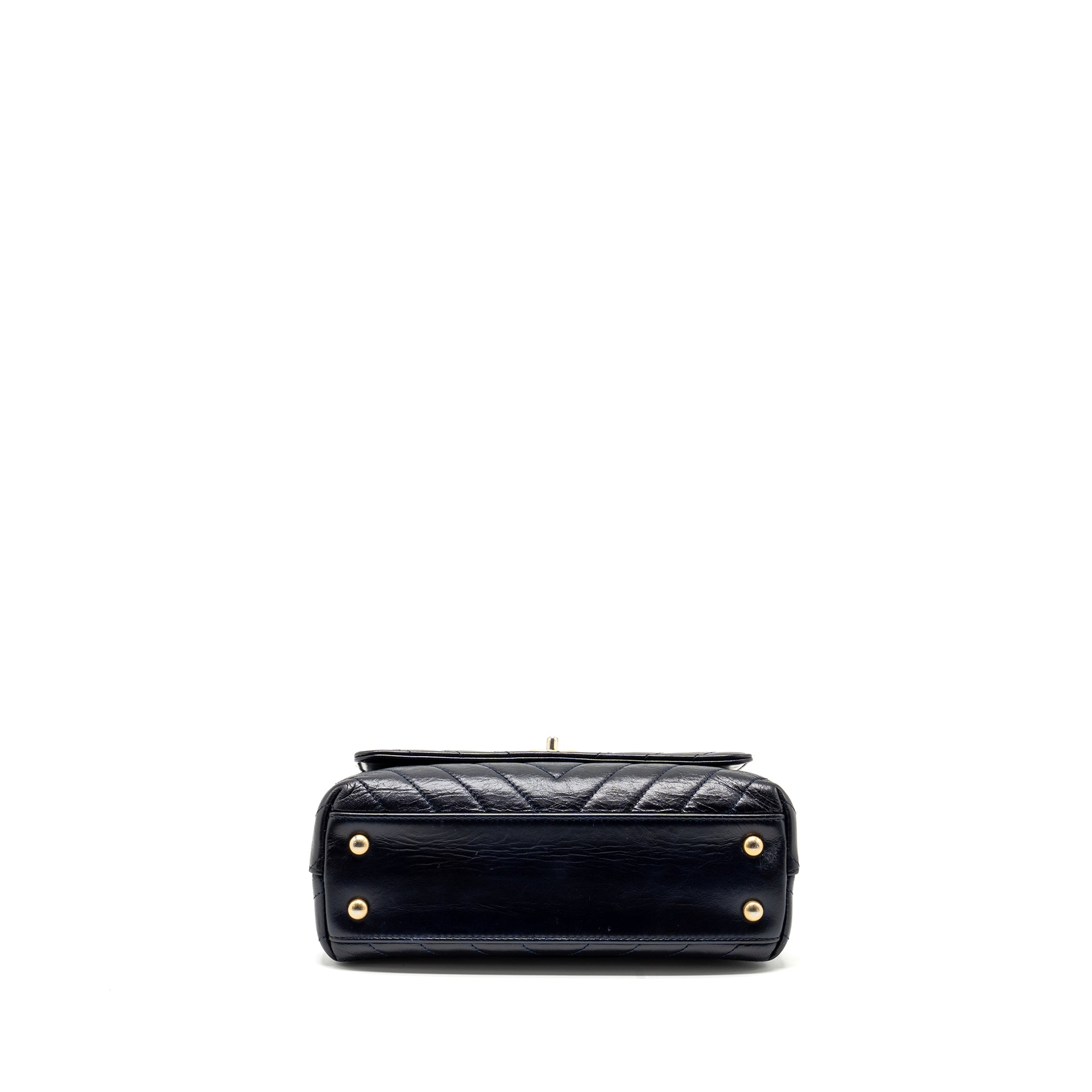 CHANEL SMALL COCO HANDLE CHEVRON CALFSKIN DARK BLUE GHW