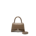 BALENCIAGA SMALL HOURGLASS BAG CROC-EMBOSSED CALFSKIN DARK BEIGE SHW
