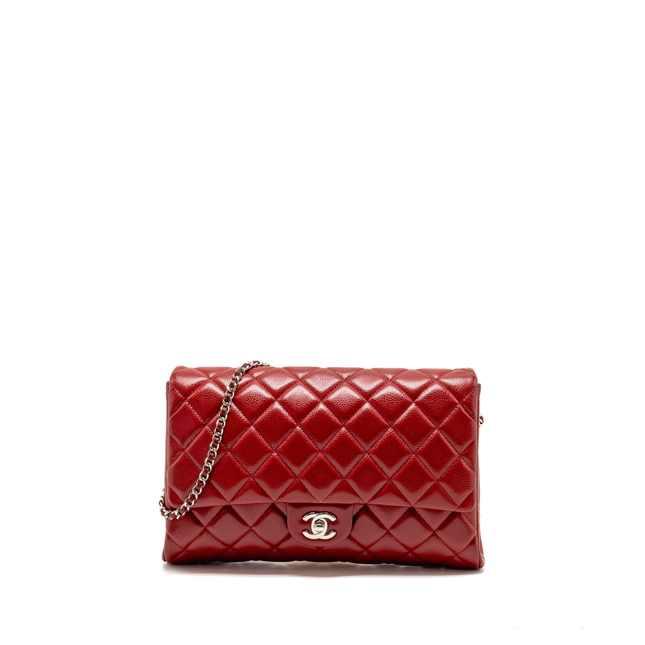 CHANEL TIMELESS FLAP CLUTCH CHAIN BAG CAVIAR RED SHW