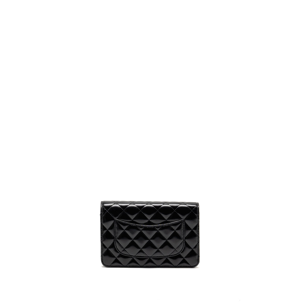 CHANEL WALLET ON CC DETAILED CHAIN SHINY LAMBSKIN BLACK GHW (MICROCHIP)