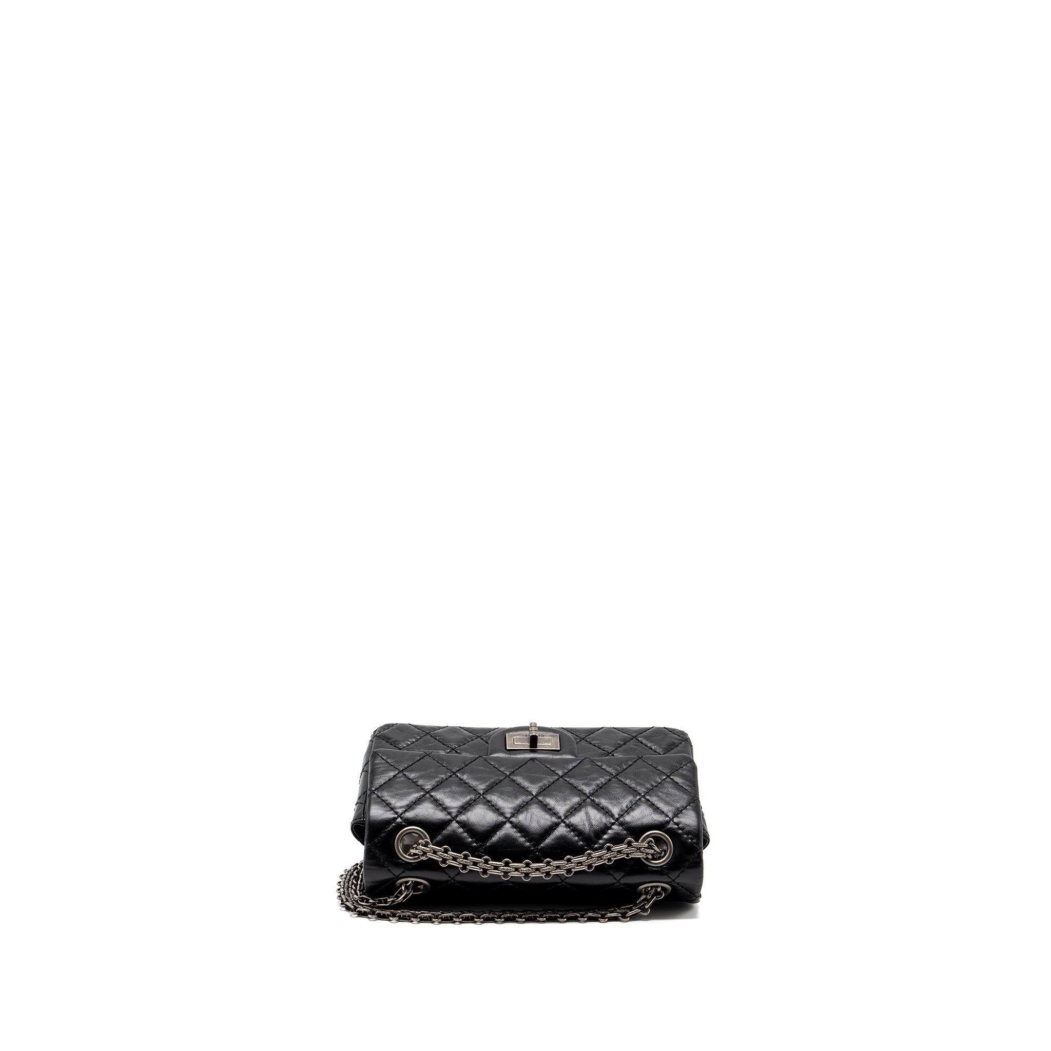 CHANEL MINI 2.55 REISSUE FLAP BAG AGED CALFSKIN BLACK RUTHENIUM HARDWARE