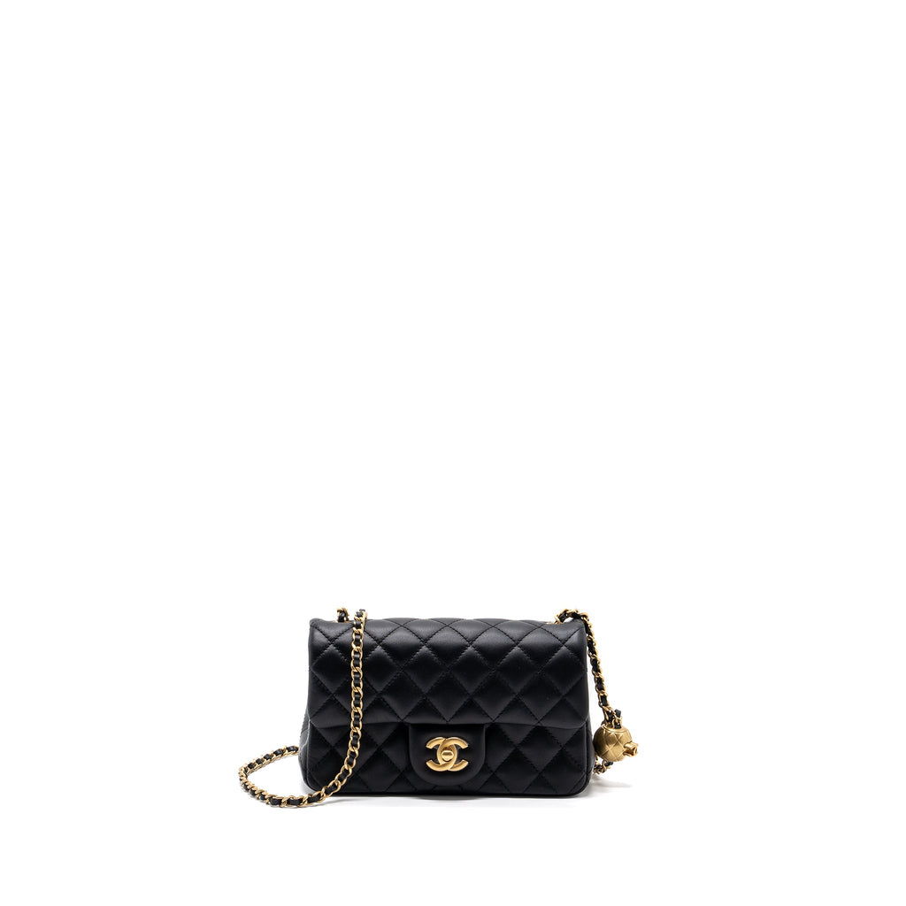 CHANEL 23K PEARL CRUSH MINI RECTANGULAR FLAP BAG LAMBSKIN BLACK GHW (MICROCHIP)