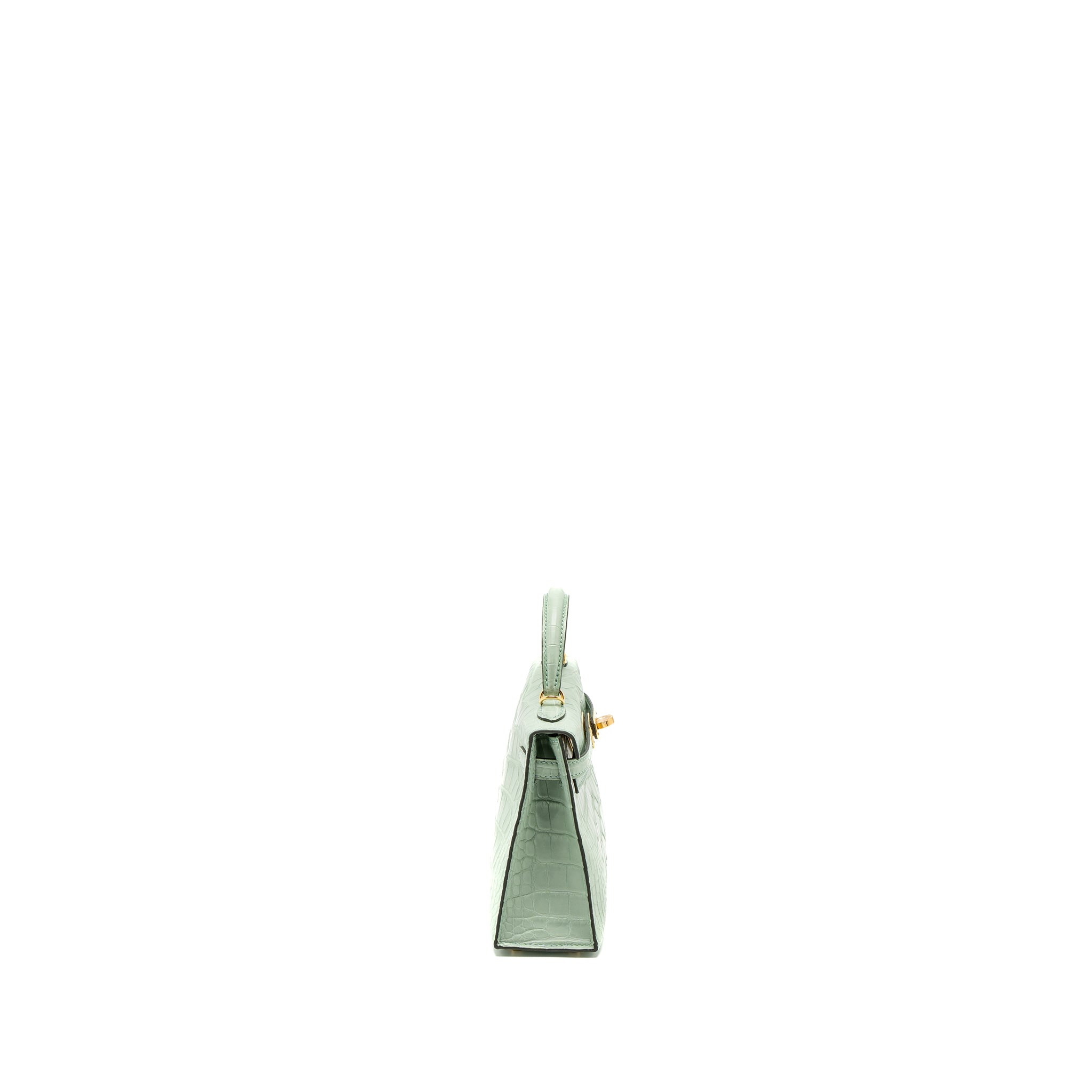 HERMES MINI KELLY ALLIGATOR MISSISSIPPIENSIS MATTE 6U VERT D’EAU GHW