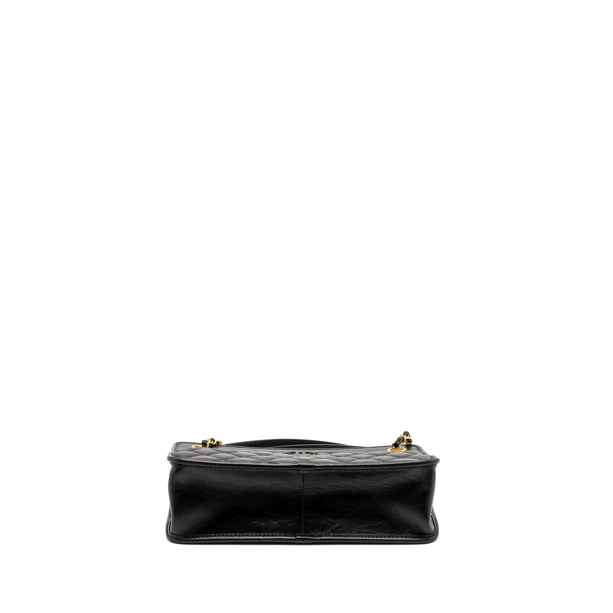 CHANEL 23S CLUTCH BAG WITH CHAIN CALFSKIN BLACK BRUSH GHW (MICROCHIP)
