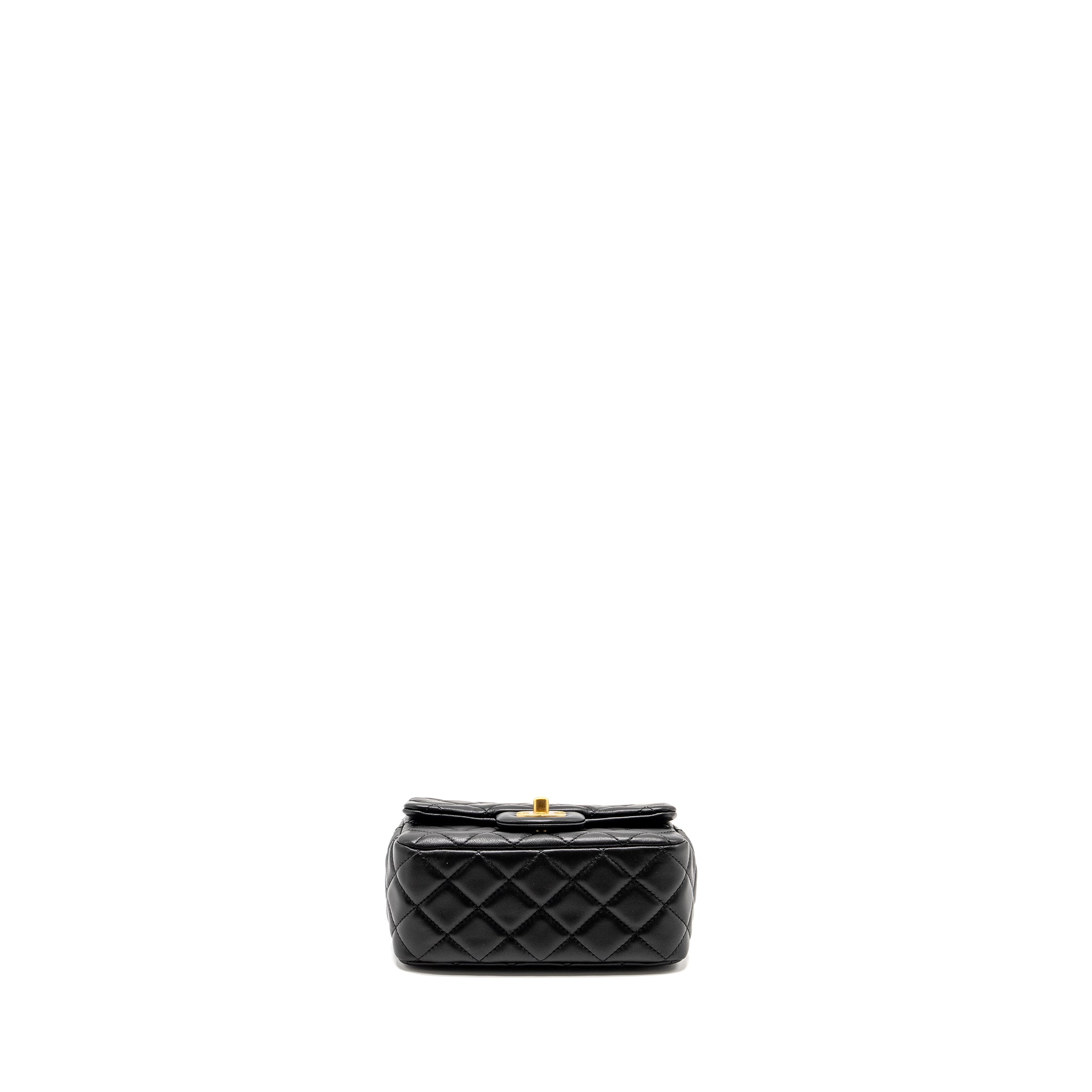 CHANEL PEARL CRUSH MINI SQUARE  FLAP BAG LAMBSKIN BLACK GHW (MICROCHIP)