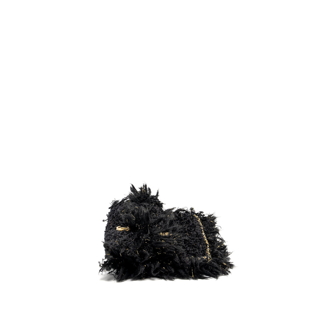 CHANEL FRINGE PARIS COSMOPOLITE CLUTCH TWEED BLACK GHW