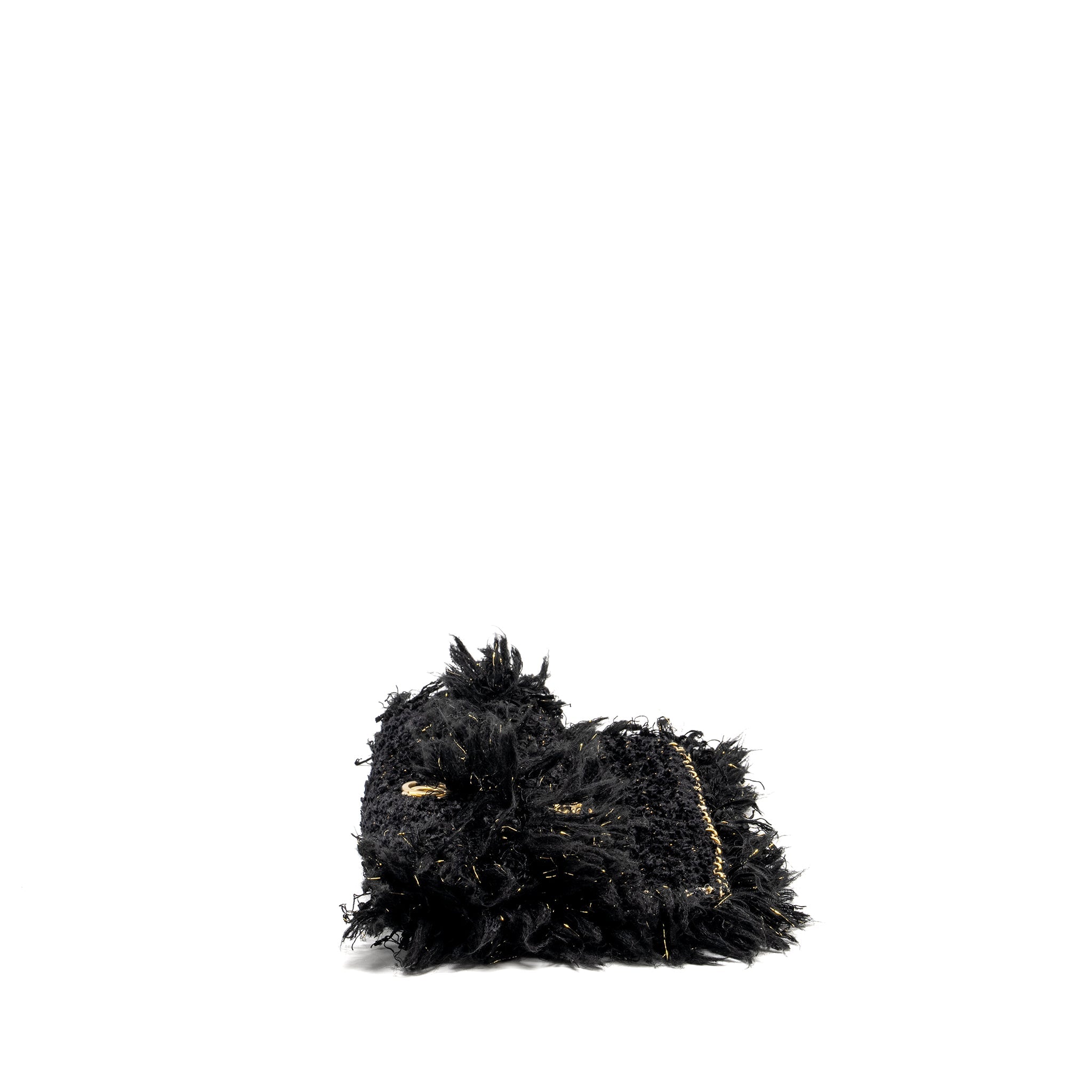 CHANEL FRINGE PARIS COSMOPOLITE CLUTCH TWEED BLACK GHW