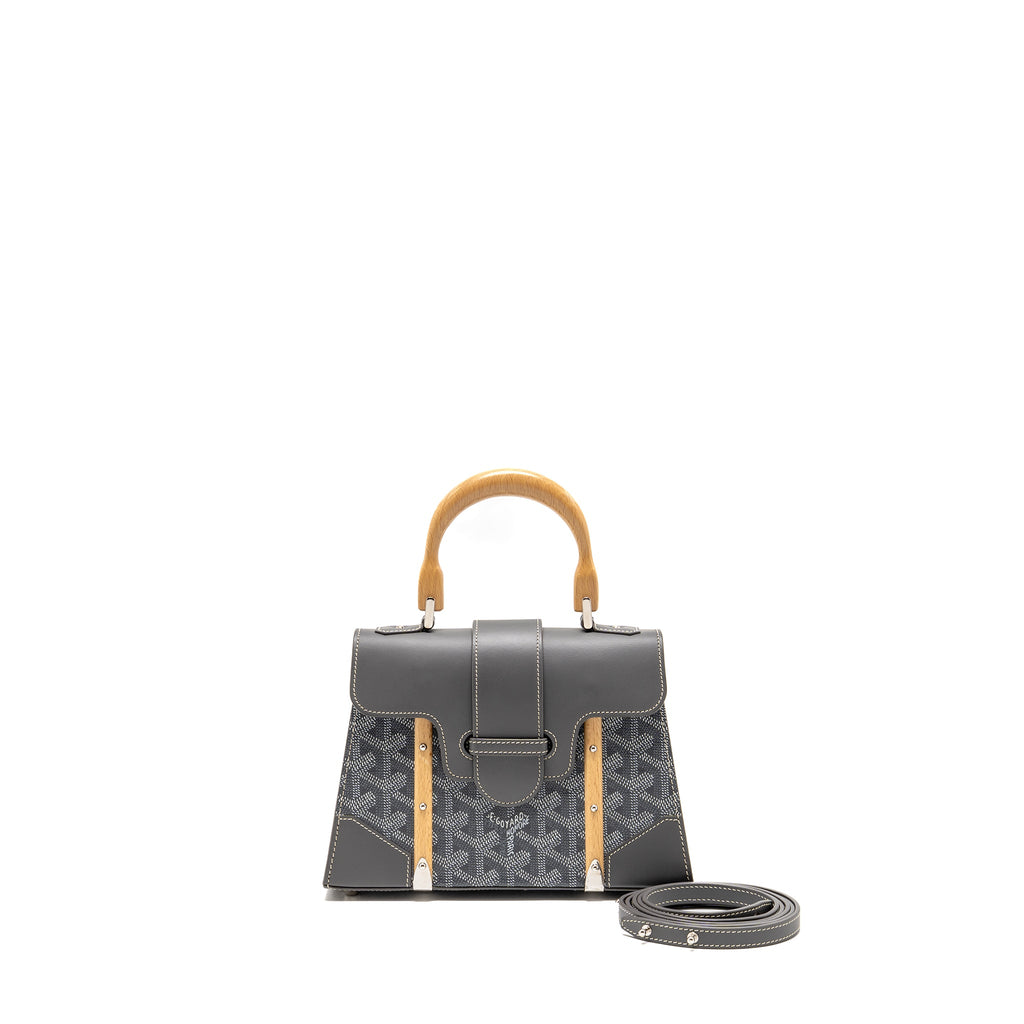 GOYARD SAIGON STRUCTURE MINI BAG GOYARDINE CANVAS/CALFSKIN GREY SHW