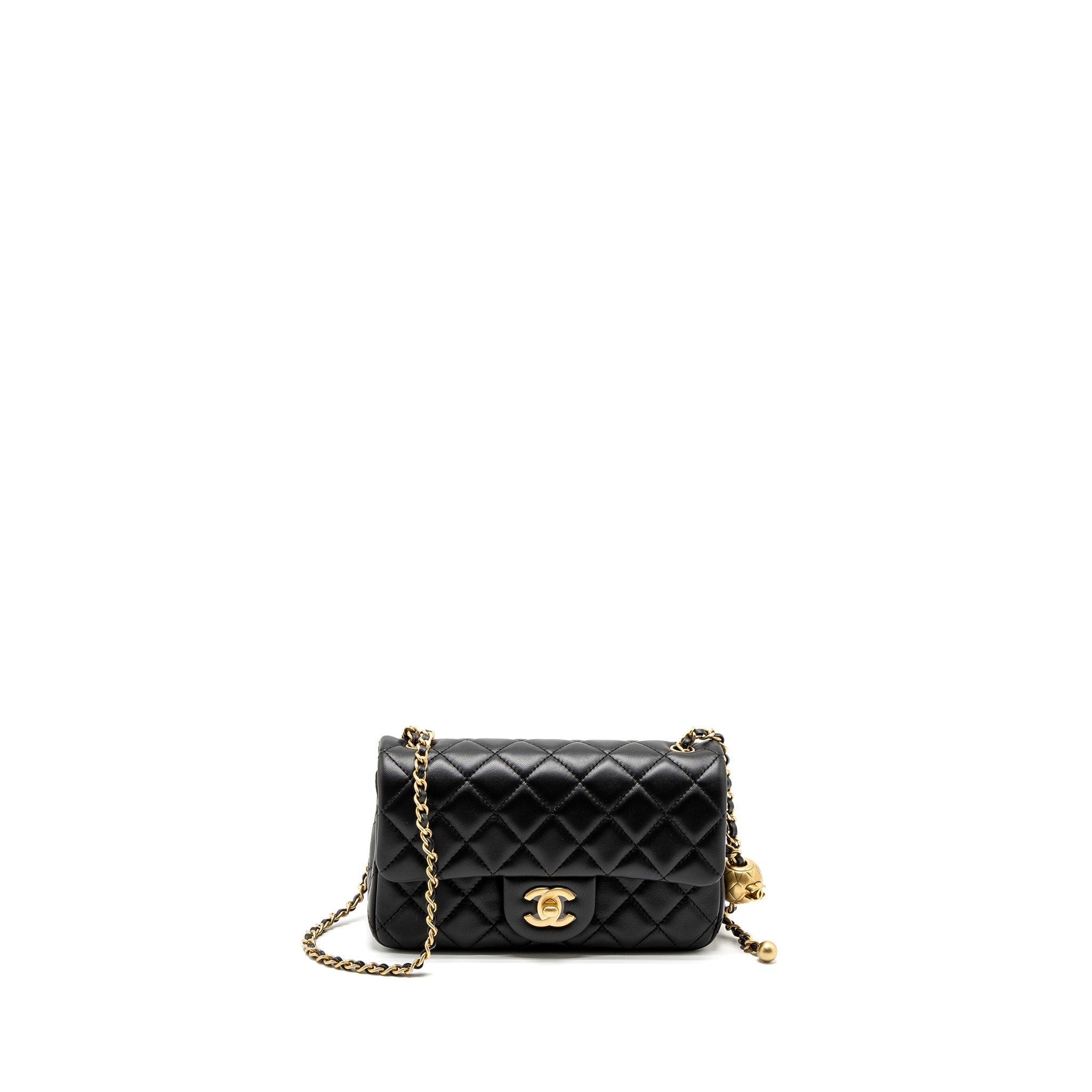 CHANEL PEARL CRUSH MINI RECTANGULAR LAMBSKIN BLACK BRUSHED GHW (MICROCHIP)