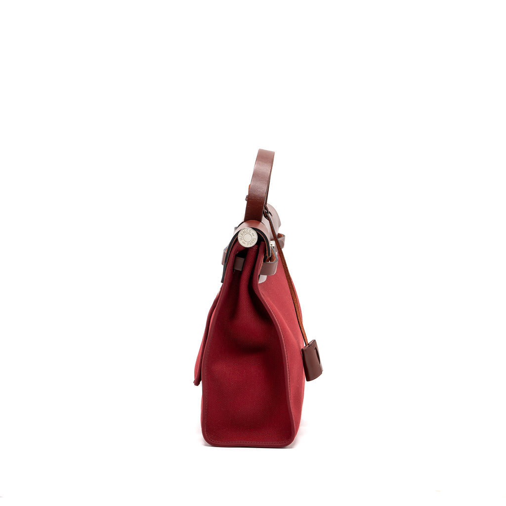 HERMES HERBAG ZIP 31 BAG CANVAS / HUNTER ROUGE GRENAT / ROUGE H SHW