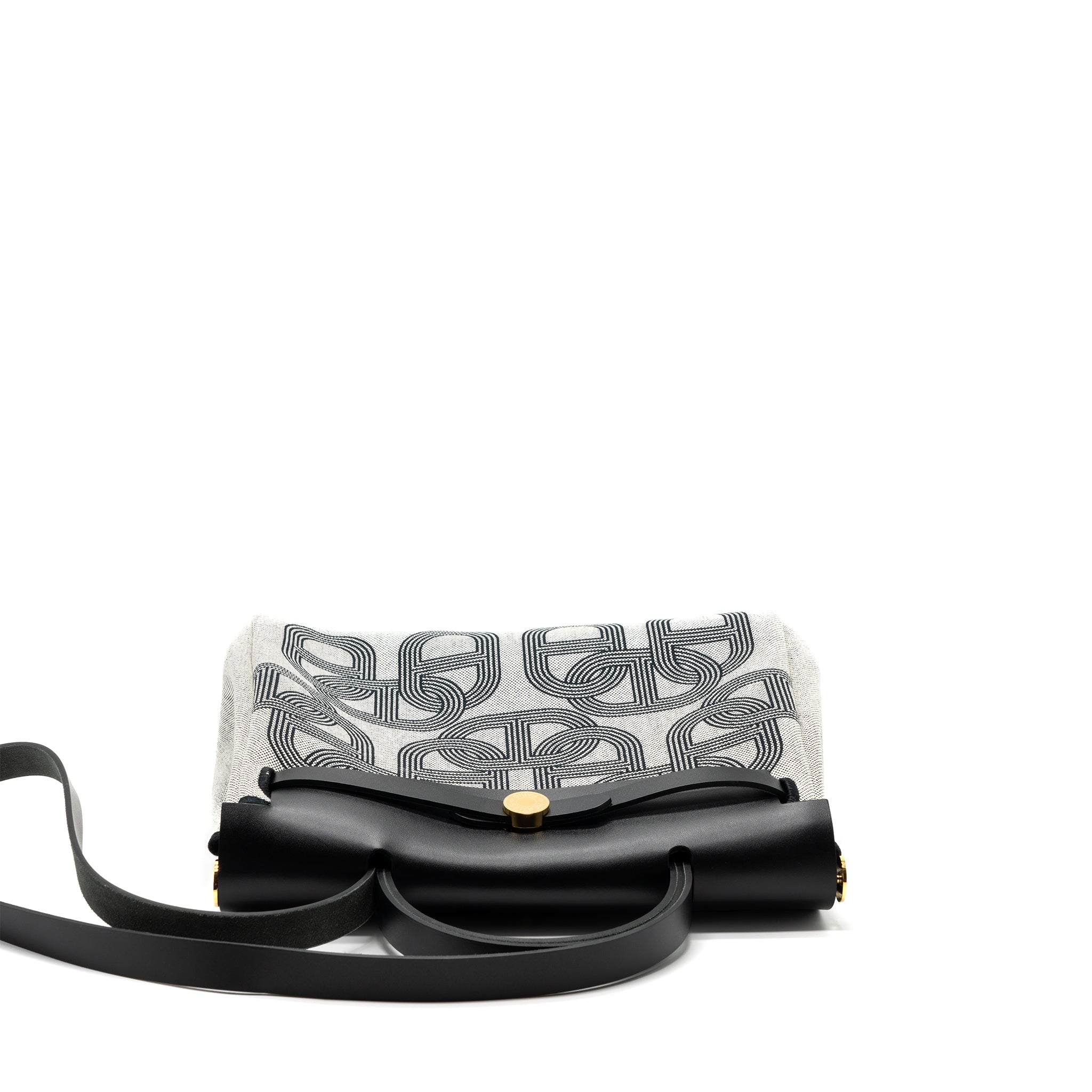 HERMES HERBAG 31 ZIP BAG TOILE H PLUME CANVAS/ HUNTER LEATHER BLACK / ECRU GHW