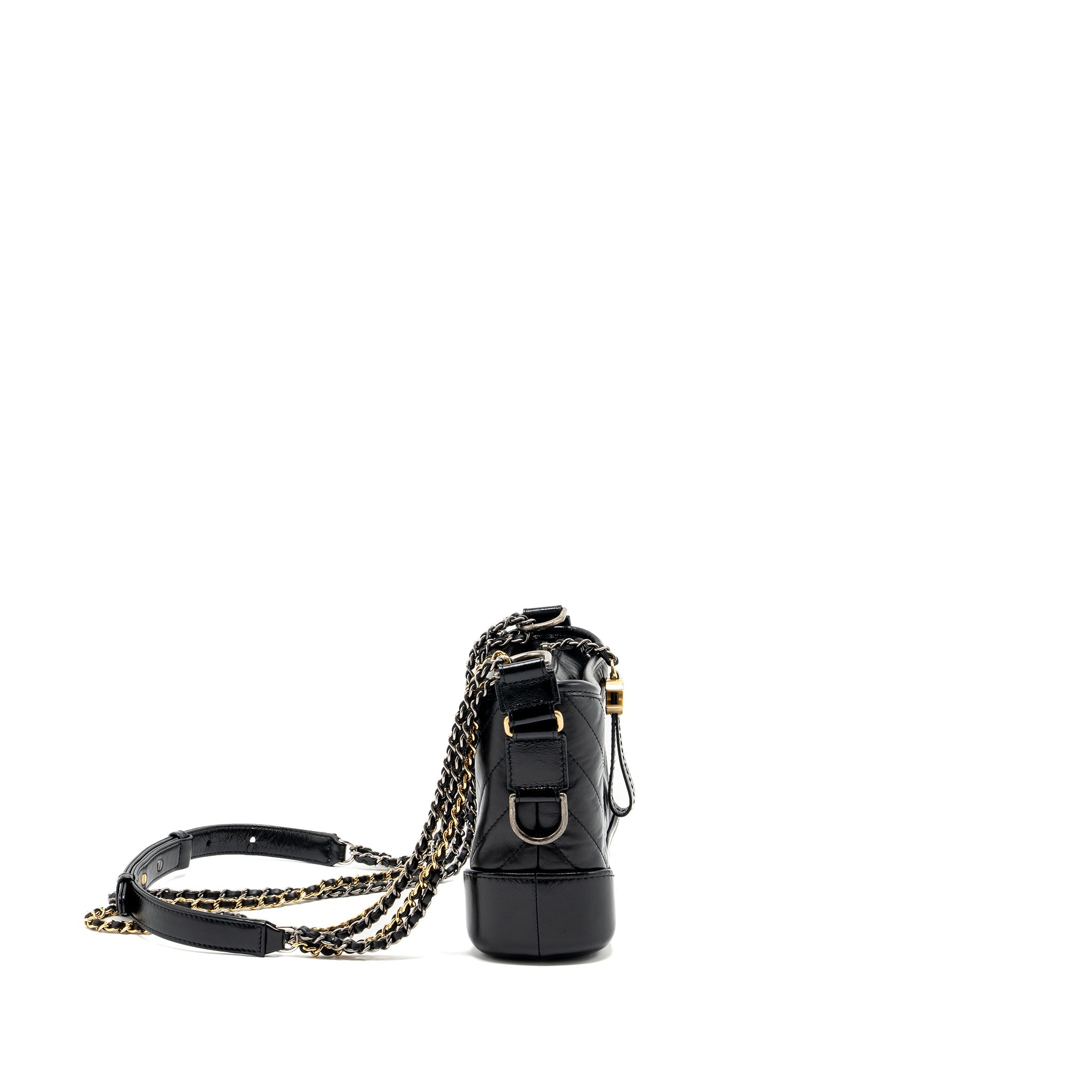 CHANEL SMALL CHEVRON GABRIELLE BAG CALFSKIN BLACK MULTICOLOUR HARDWARE