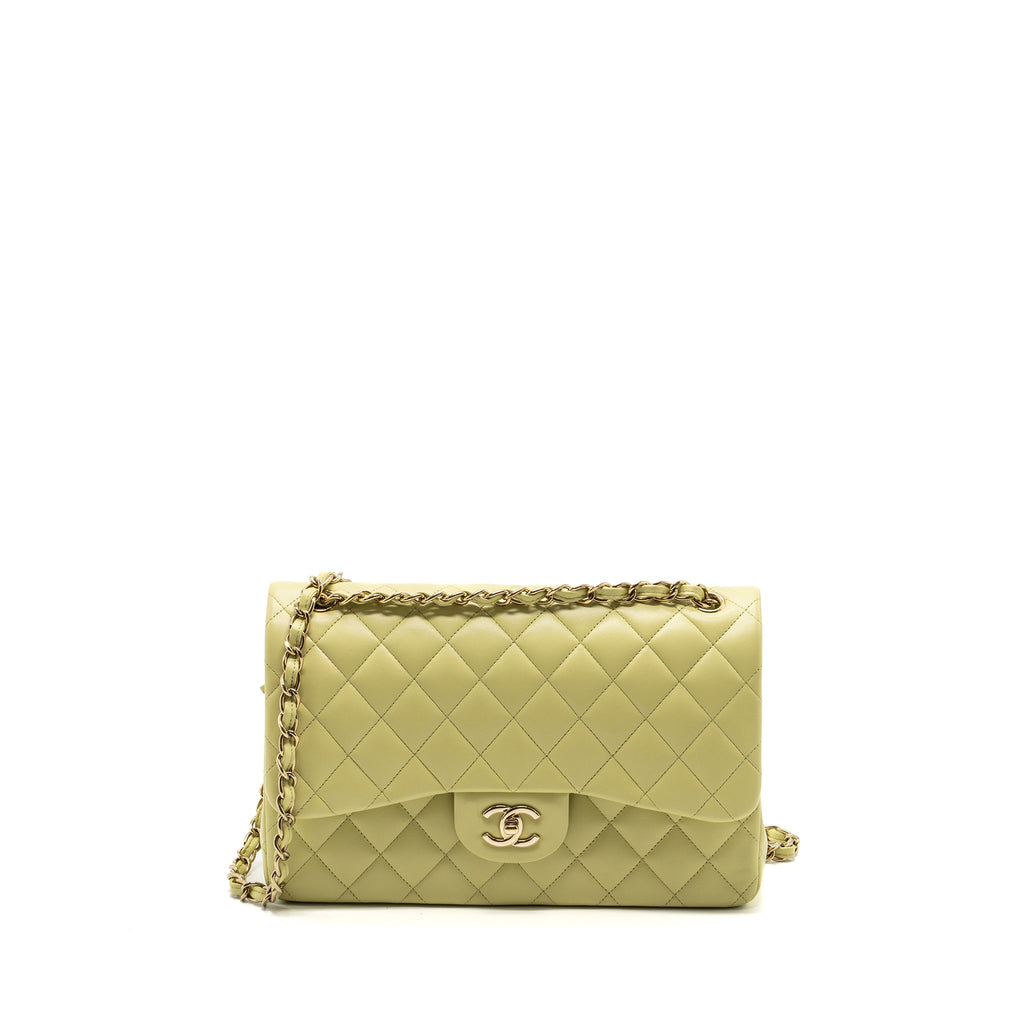 CHANEL 23C JUMBO CLASSIC DOUBLE FLAP BAG LAMBSKIN LIGHT GREEN LGHW (MICROCHIP)