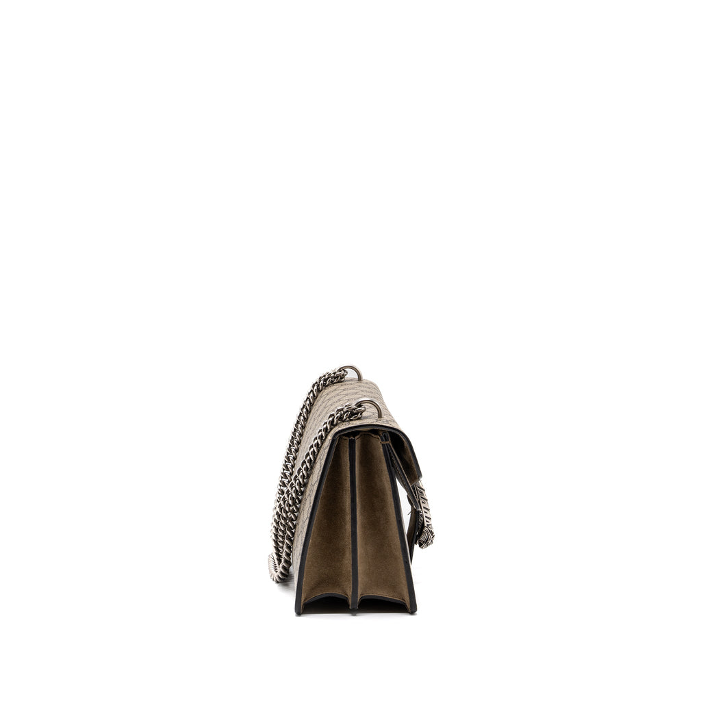 GUCCI DIONYSUS GG SMALL SUPREME CANVAS/TAUPE SUEDE BEIGE SHW