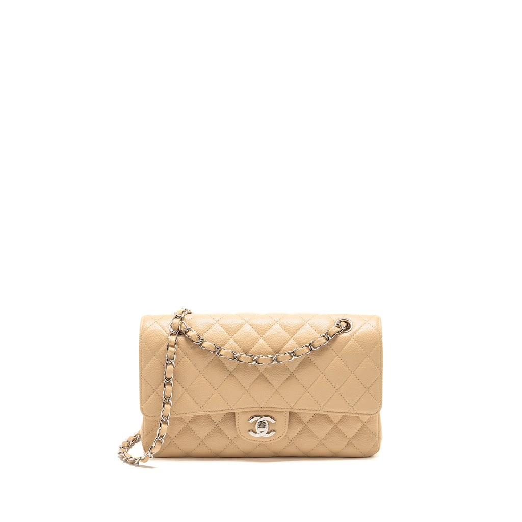 CHANEL MEDIUM CLASSIC DOUBLE FLAP BAG CAVIAR BEIGE SHW