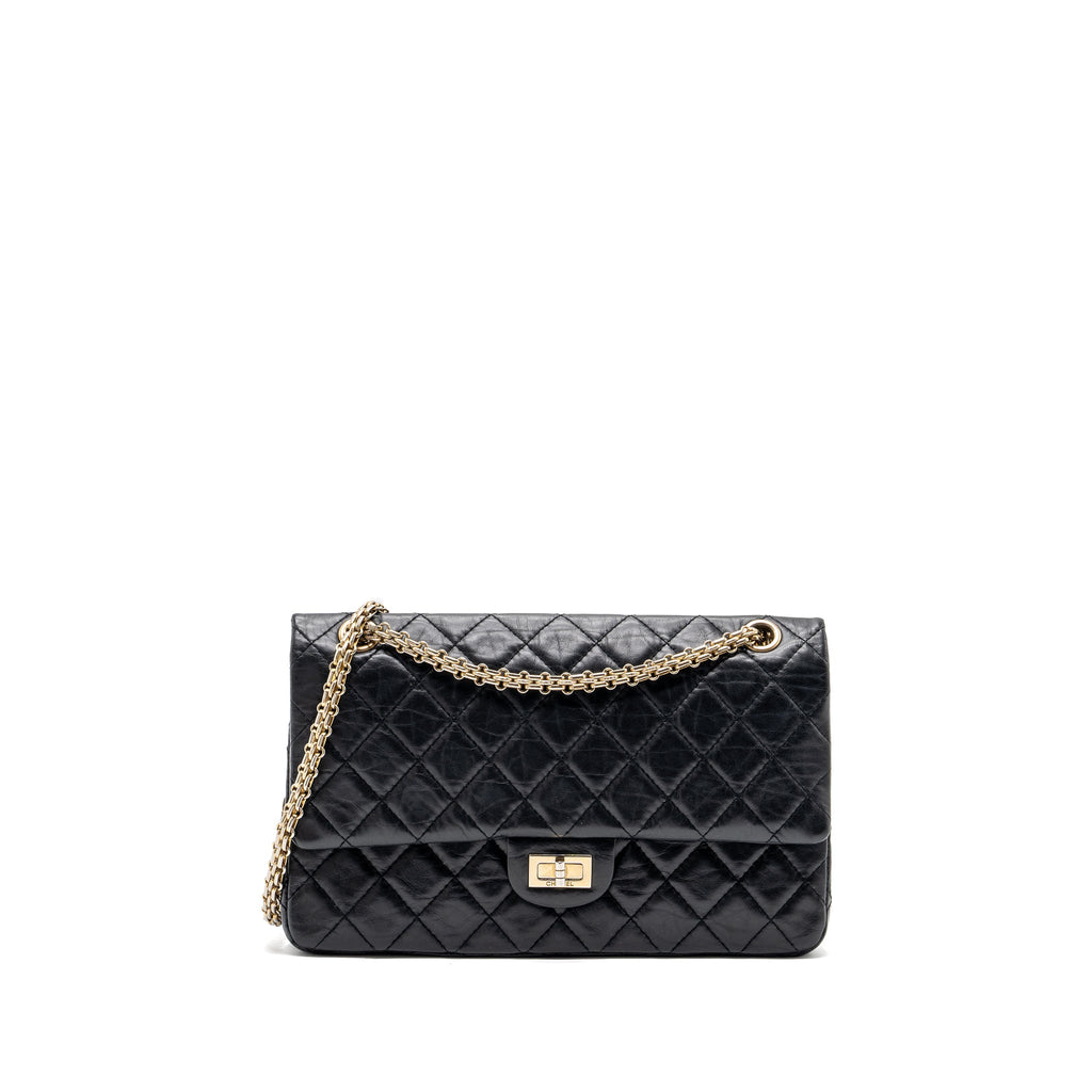 CHANEL LARGE 2.55 REISSUE FLAP BAG AGED CALFSKIN BLACK LGHW