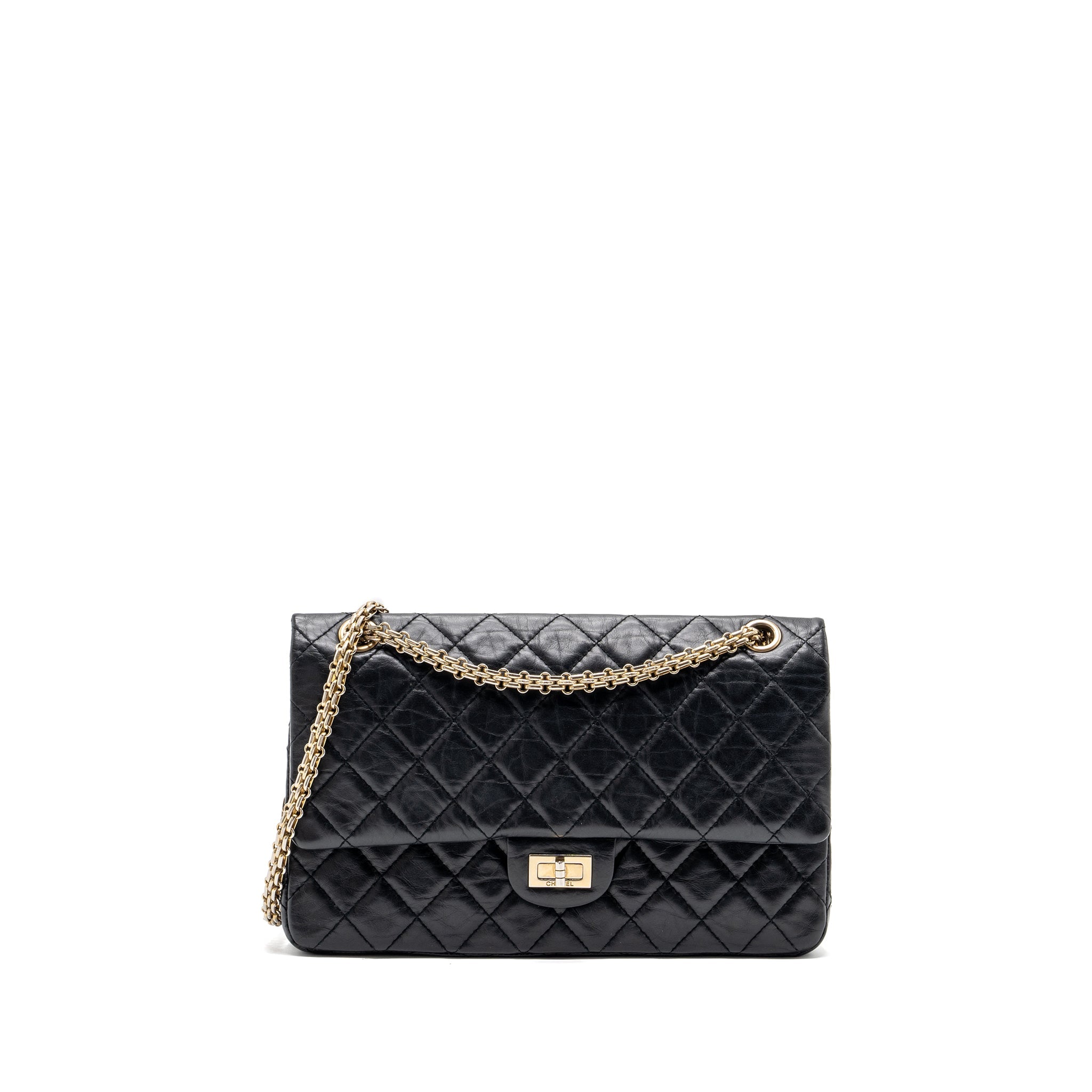 CHANEL LARGE 2.55 REISSUE FLAP BAG AGED CALFSKIN BLACK LGHW