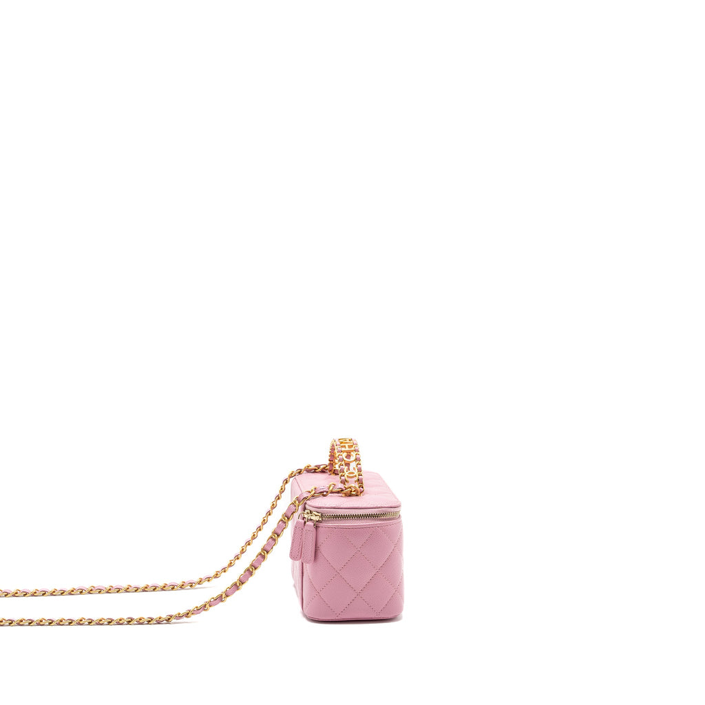CHANEL LETTER TOP HANDLE LONG VANITY WITH CHAIN CAVIAR PINK GHW