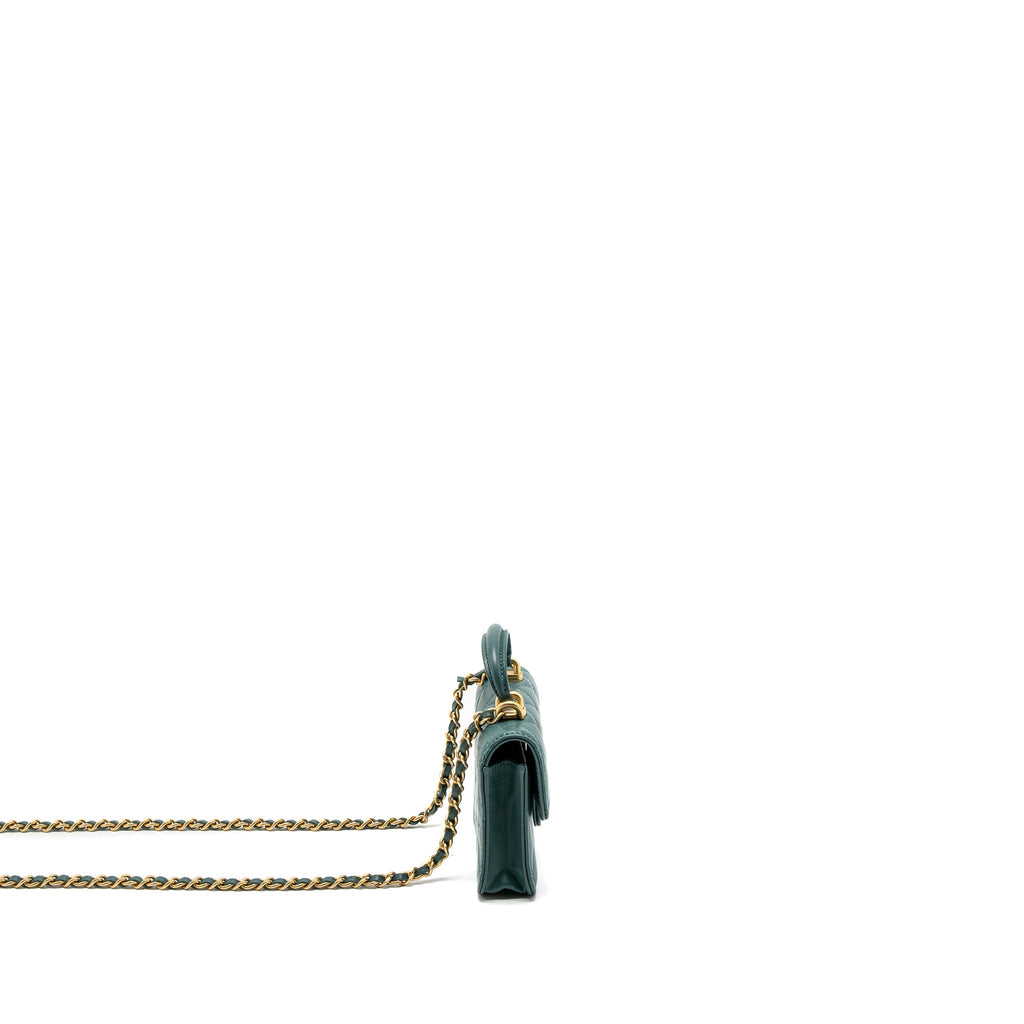 CHANEL MINI TOP HANDLE FLAP BAG LAMBSKIN GREEN BRUSHED GHW