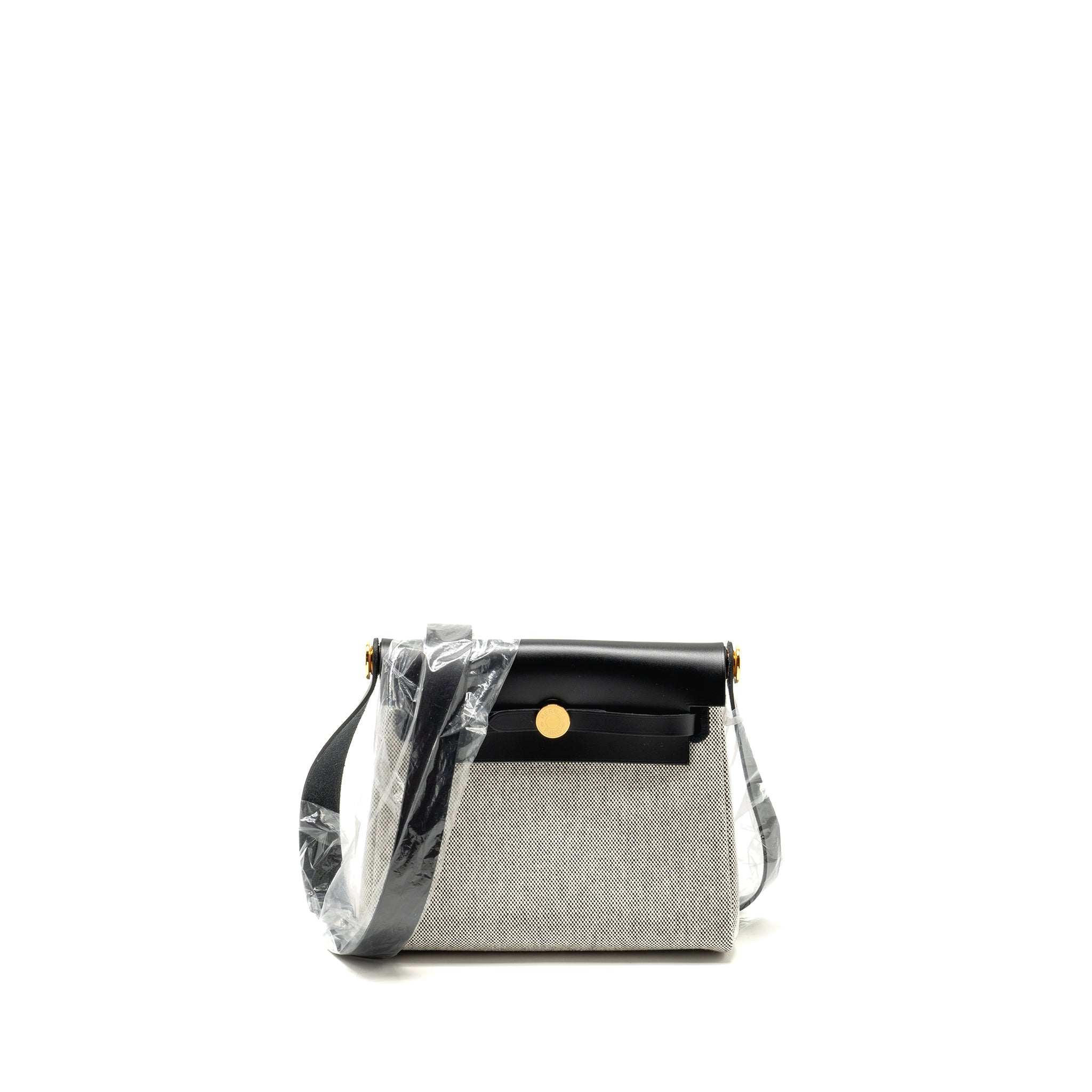 HERMES HERBAG MINI CANVAS/COWHIDE BLACK ECRU GHW