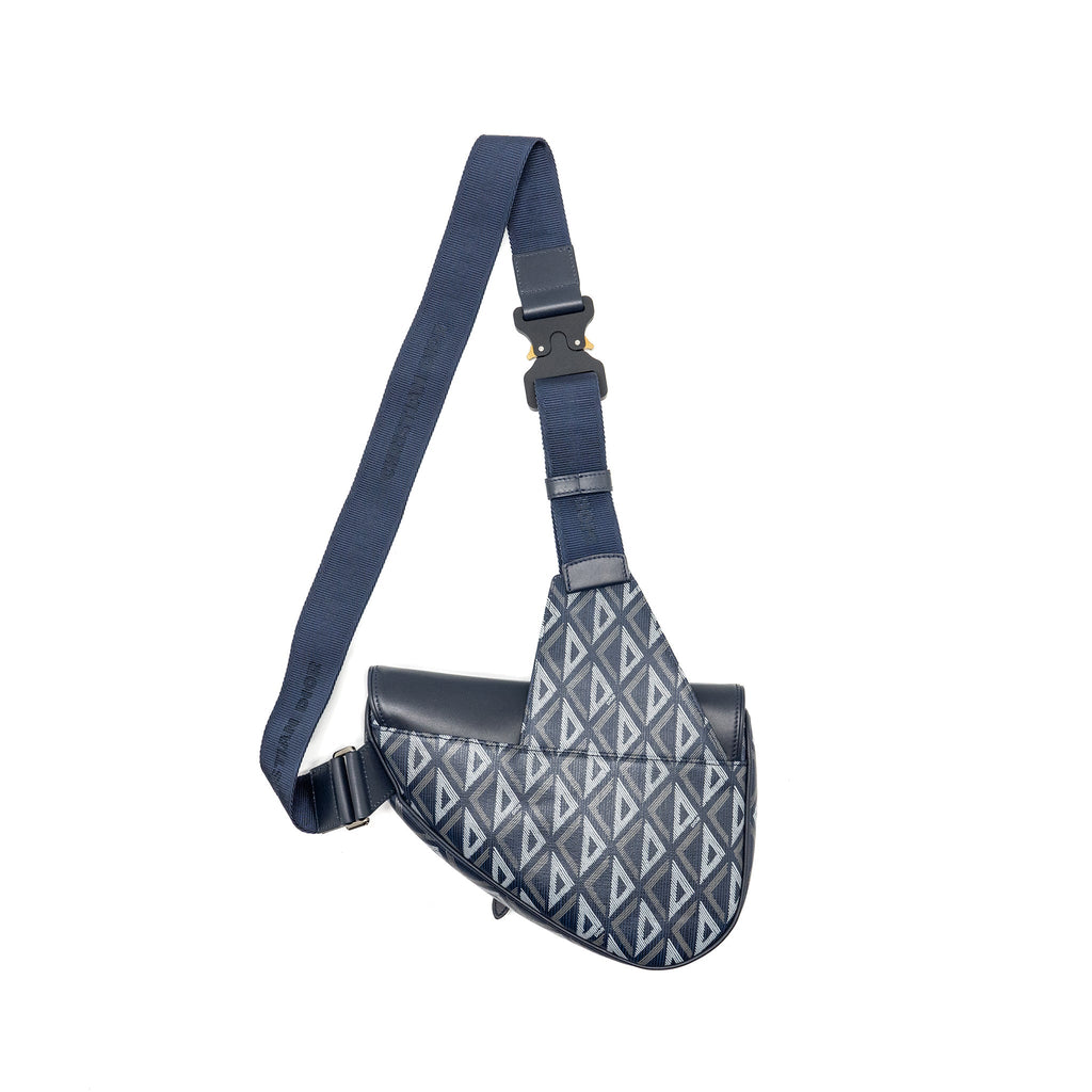 DIOR HOMME SADDLE BAG CD DIAMOND CANVAS/SMOOTH CALFSKIN NAVY BLUE SHW