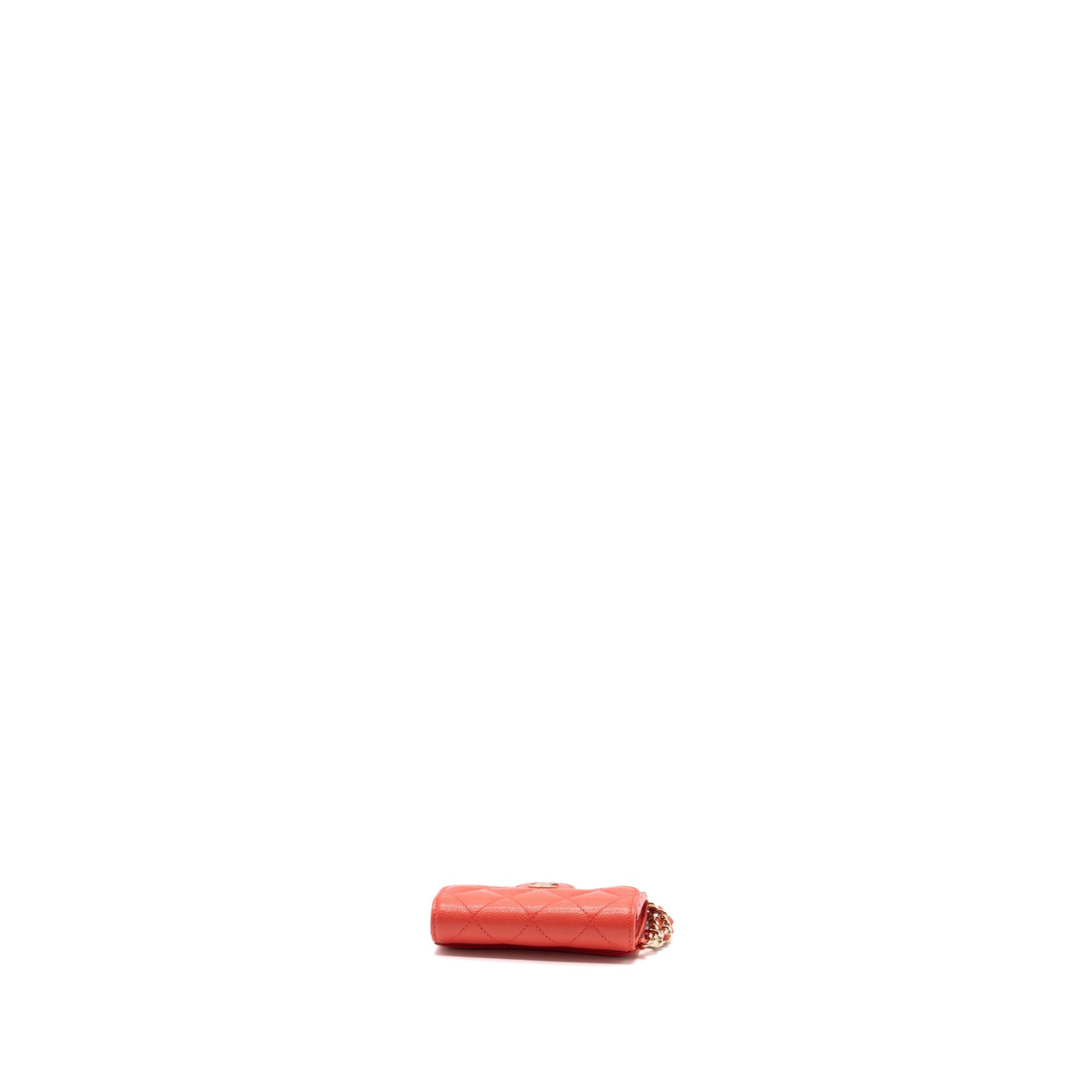 CHANEL FLAP CARD HOLDER WITH CHAIN ON ONE SIDE CAVIAR CORAL PINK LGHW
