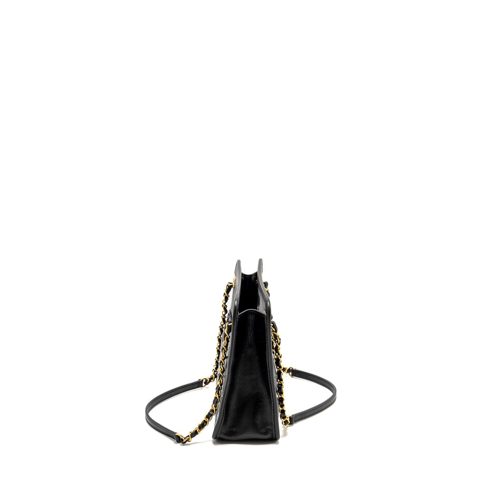 CHANEL 23S CLUTCH BAG WITH CHAIN CALFSKIN BLACK BRUSH GHW (MICROCHIP)