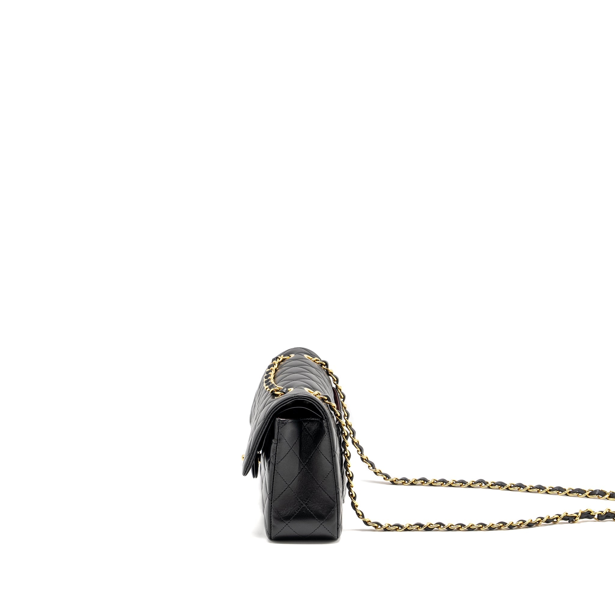 CHANEL SMALL CLASSIC DOUBLE FLAP BAG LAMBSKIN BLACK GHW (MICROCHIP)