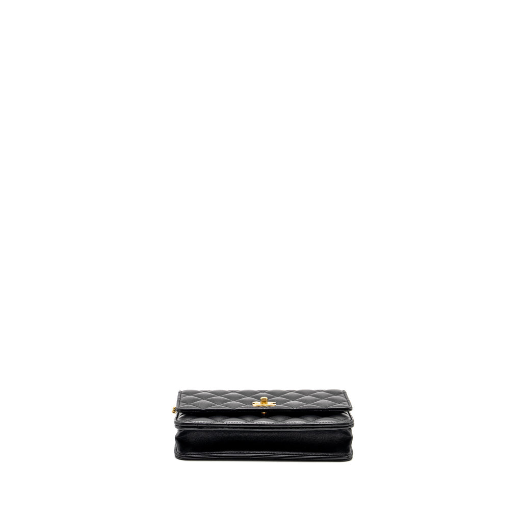 CHANEL PEARL CRUSH WALLET ON CHAIN LAMBSKIN BLACK GHW (MICROCHIP)