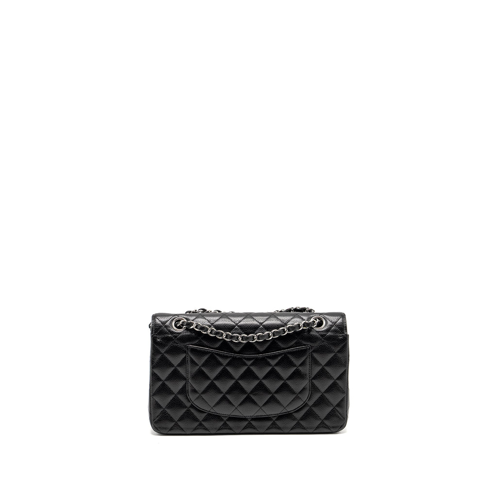 CHANEL MEDIUM CLASSIC DOUBLE FLAP BAG CAVIAR BLACK SHW (MICROCHIP)