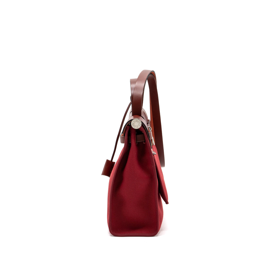 HERMES HERBAG ZIP 31 BAG CANVAS / HUNTER ROUGE GRENAT / ROUGE H SHW