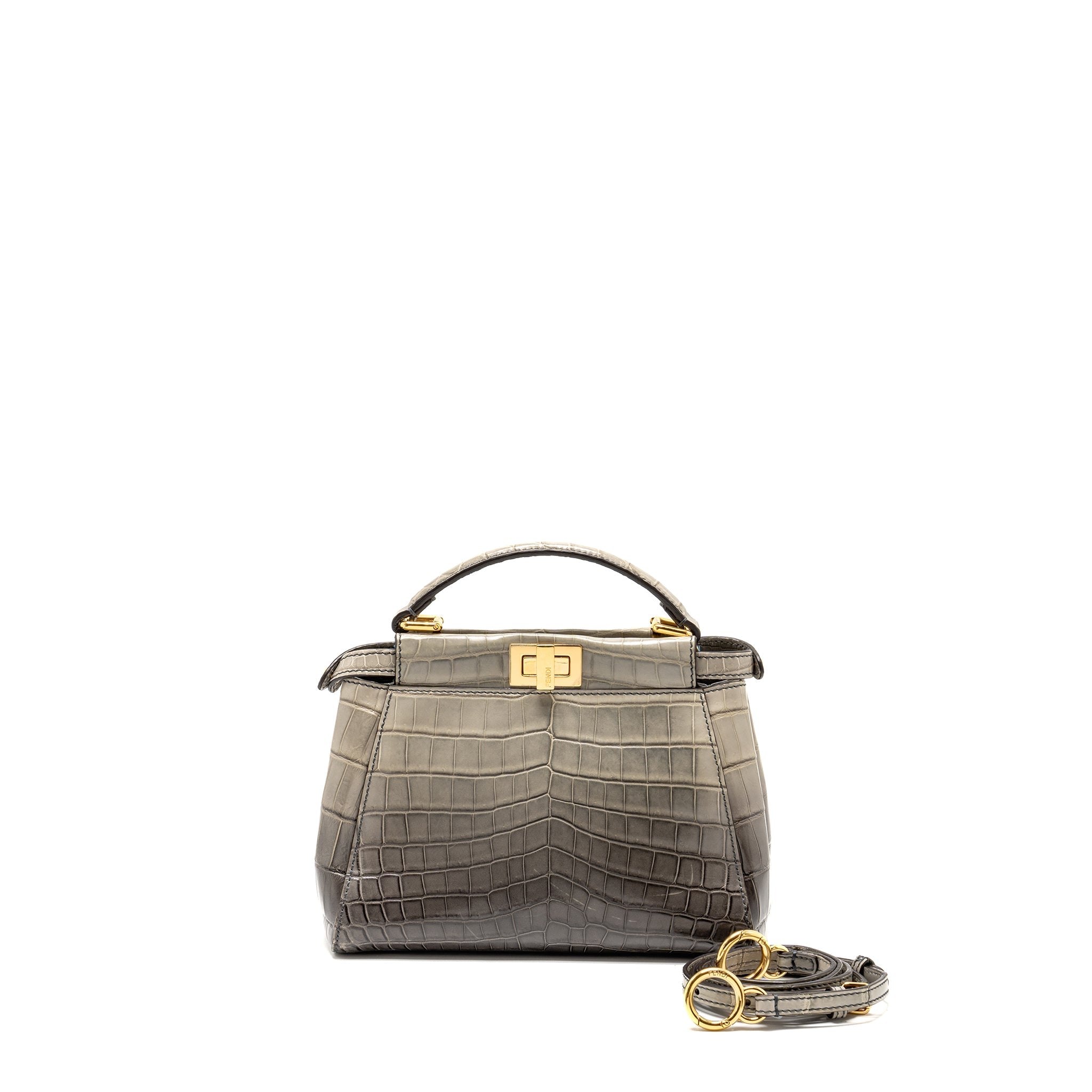 FENDI MINI PEEKABOO BAG CROCODILE GREY GHW