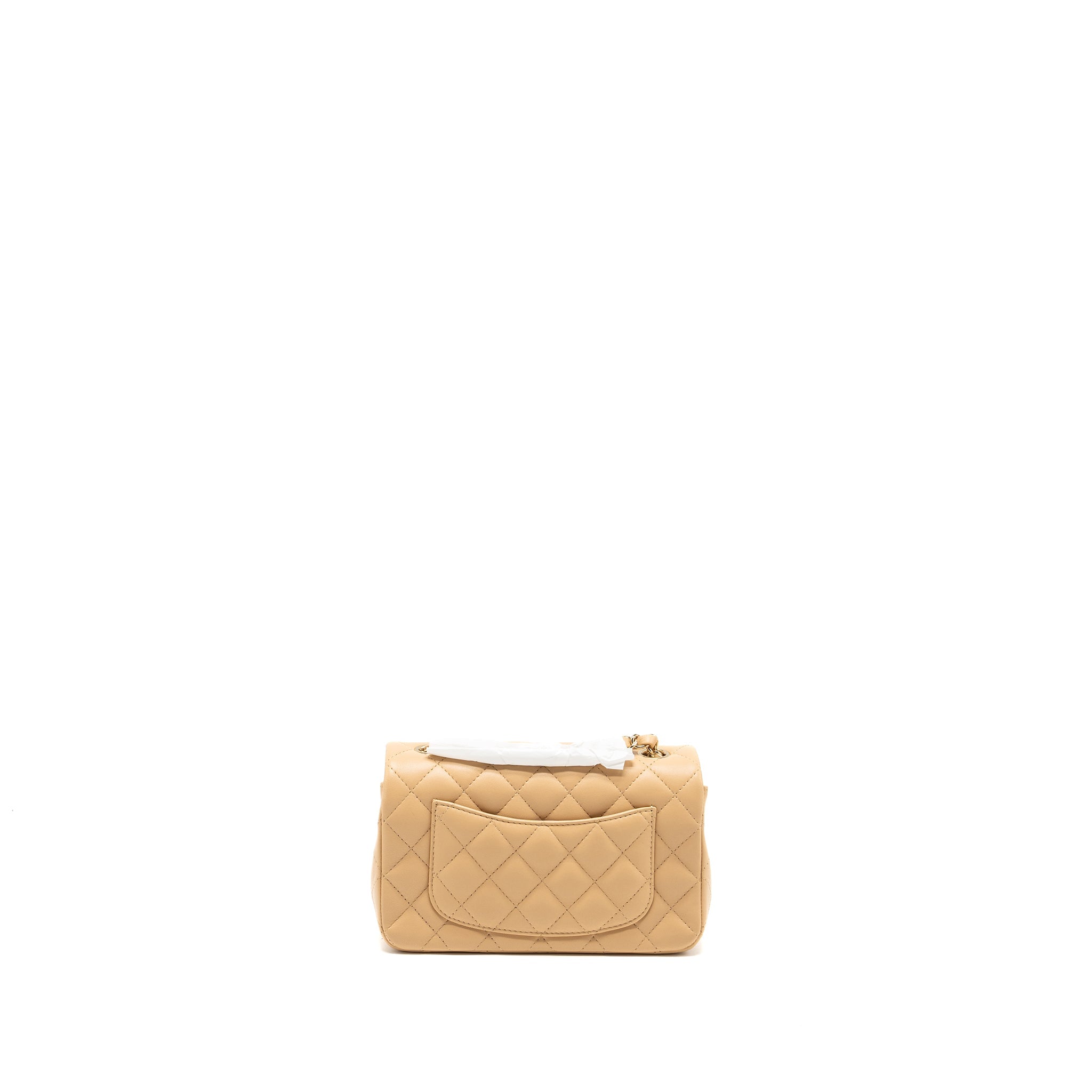 CHANEL 22C MINI RECTANGULAR FLAP BAG LAMBSKIN BEIGE LGHW (MICROCHIP)