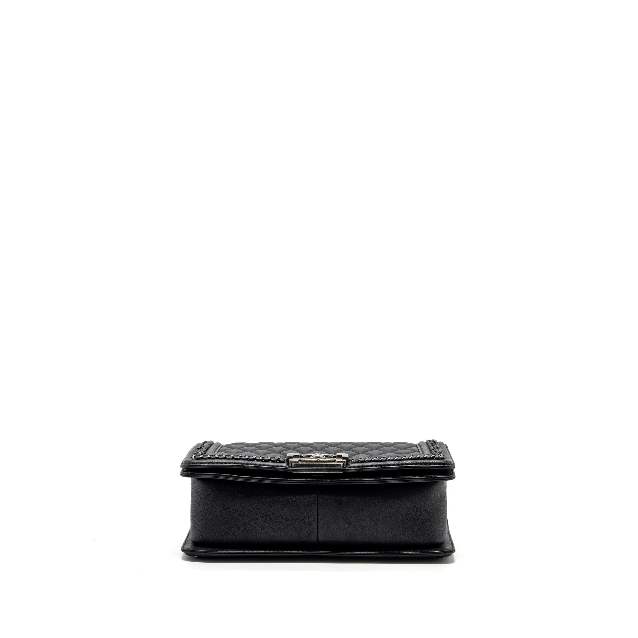 CHANEL TOP HANDLE MEDIUM BOY BAG LIMITED EDITION CALFSKIN BLACK RUTHENIUM HARDWARE