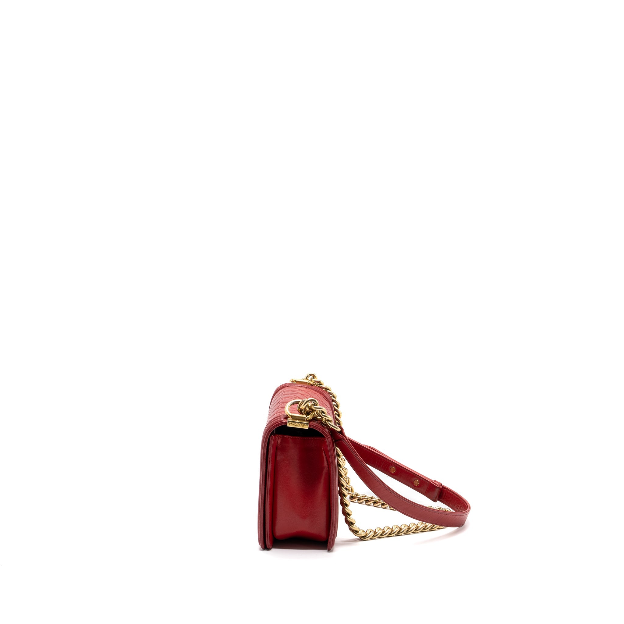 CHANEL MEDIUM BOY BAG LAMBSKIN RED BRUSHED GHW