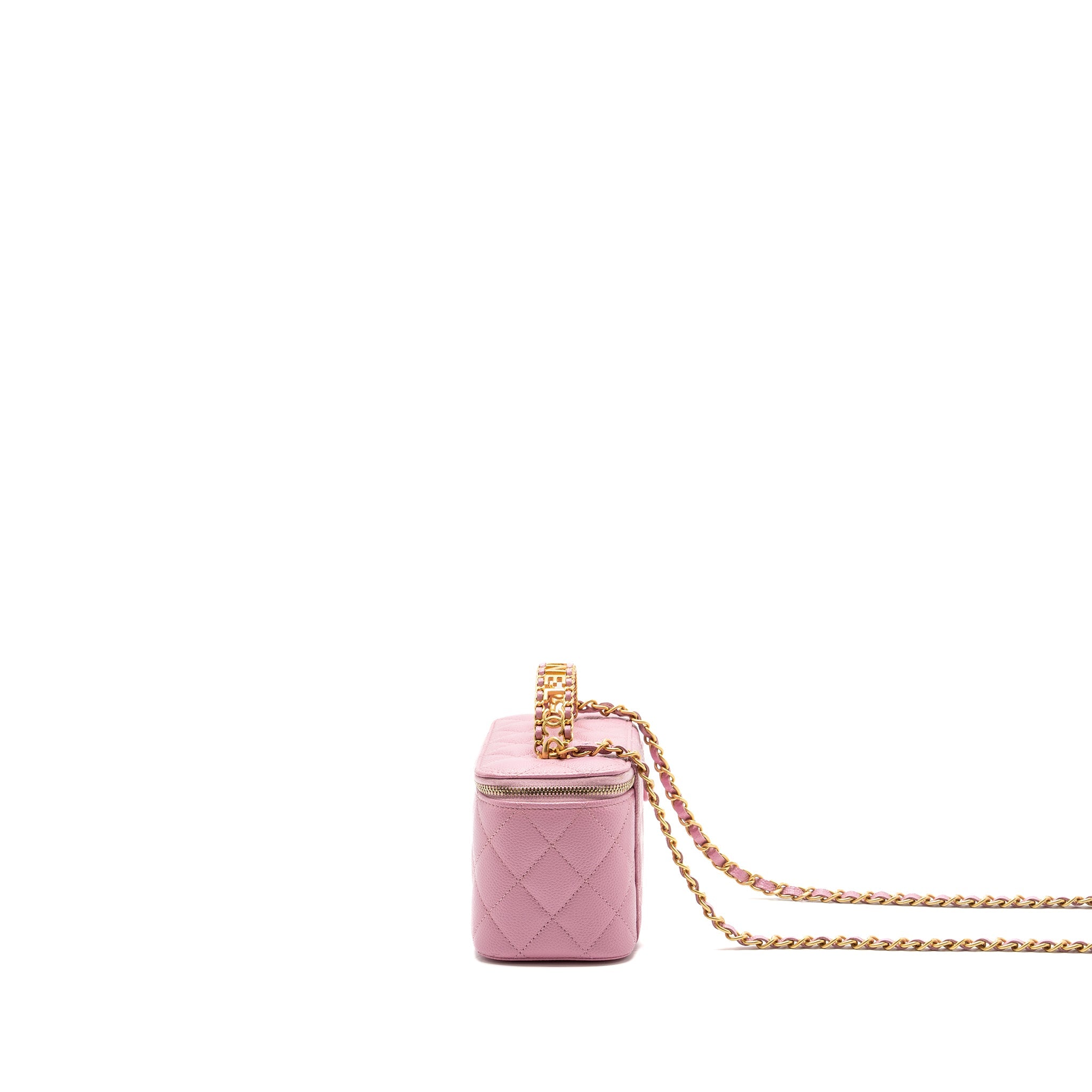 CHANEL LETTER TOP HANDLE LONG VANITY WITH CHAIN CAVIAR PINK GHW