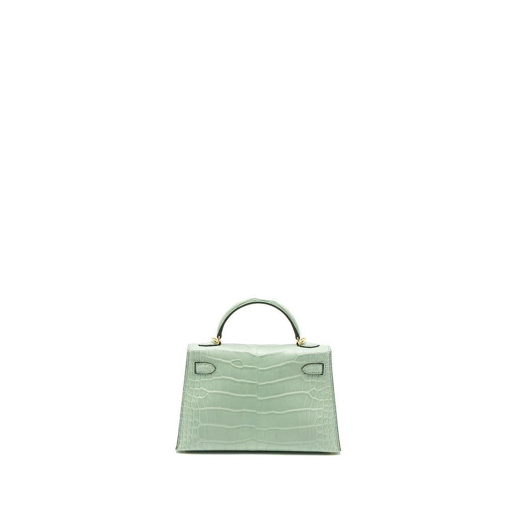 HERMES MINI KELLY ALLIGATOR MISSISSIPPIENSIS MATTE 6U VERT D’EAU GHW