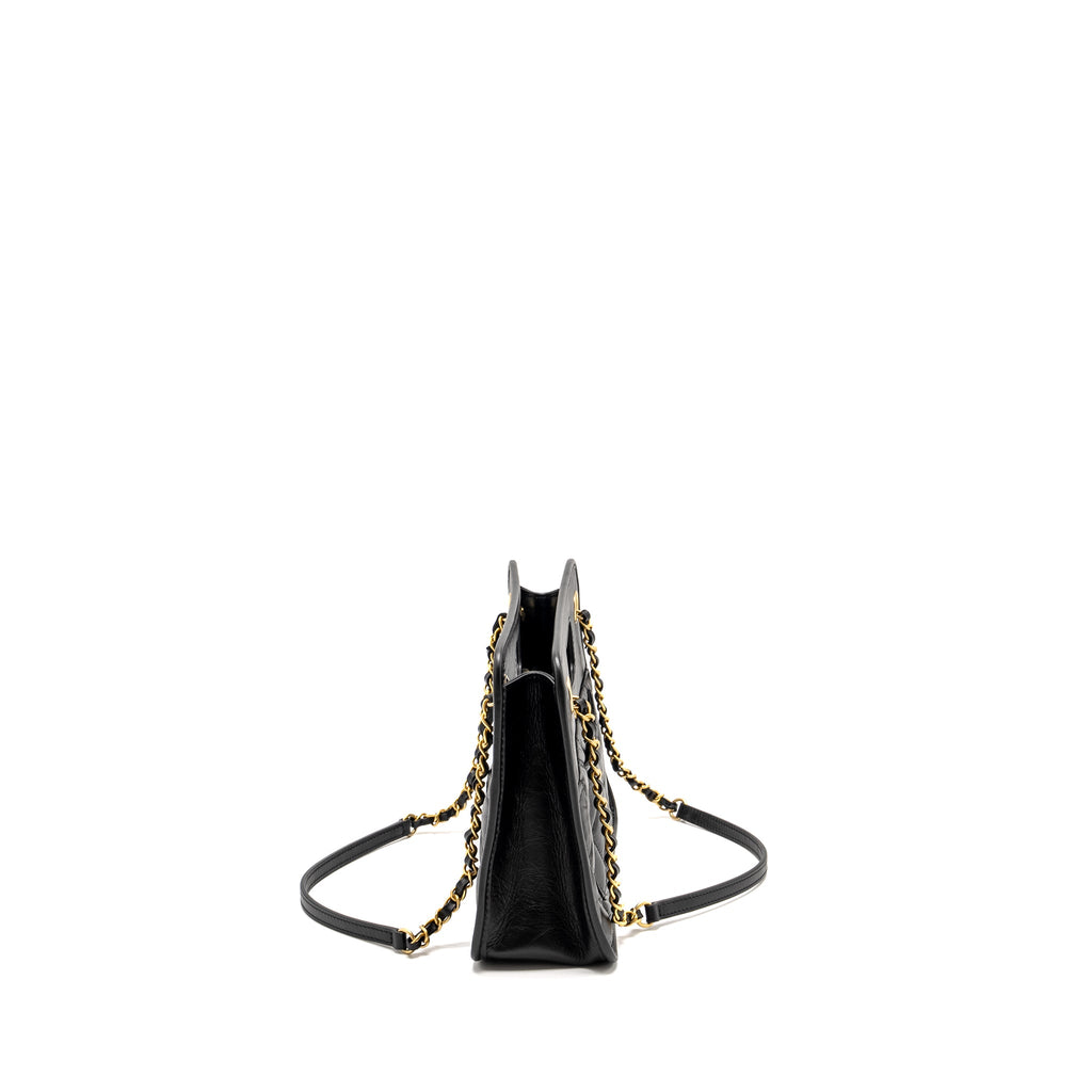 CHANEL 23S CLUTCH BAG WITH CHAIN CALFSKIN BLACK BRUSH GHW (MICROCHIP)