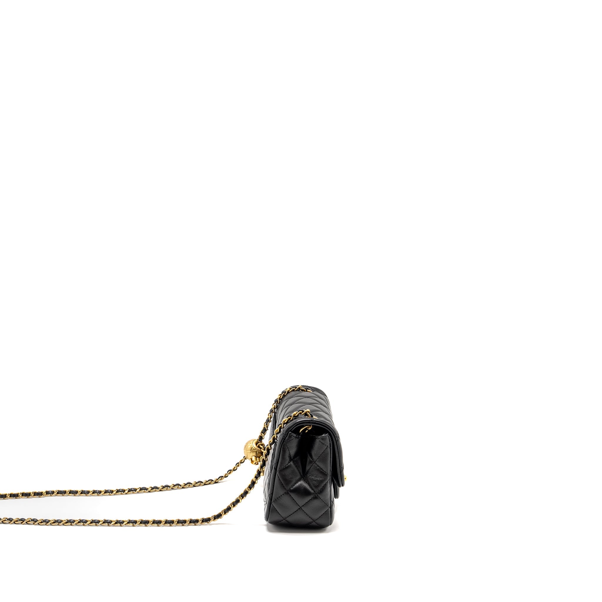 CHANEL PEARL CRUSH MINI SQUARE  FLAP BAG LAMBSKIN BLACK GHW (MICROCHIP)