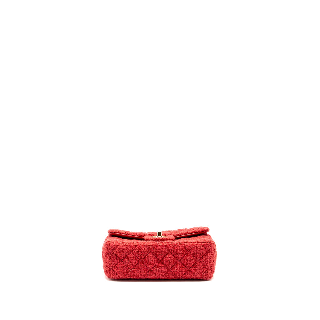 CHANEL MINI RECTANGULAR FLAP BAG TWEED RED LGHW (MICROCHIP)