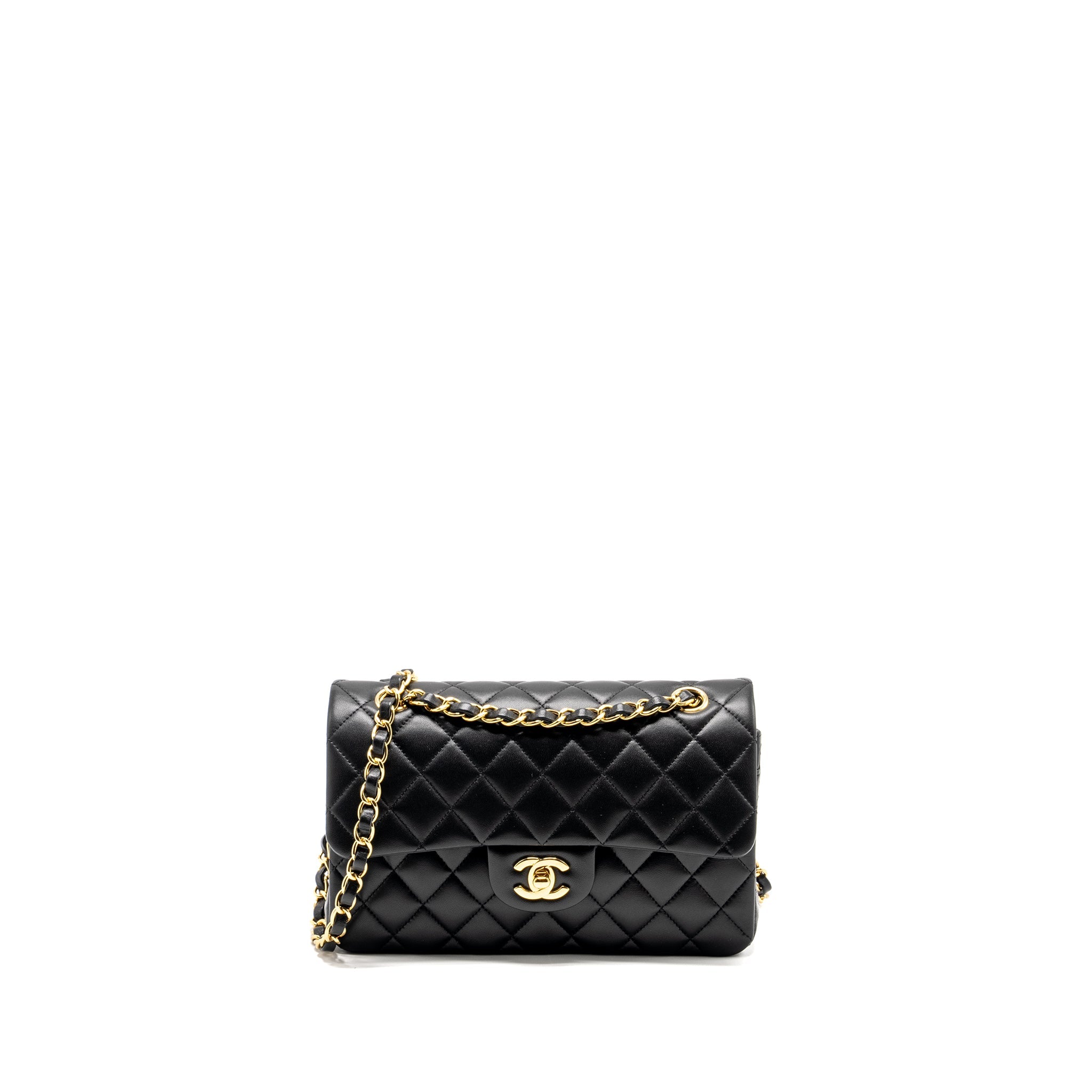 CHANEL SMALL CLASSIC DOUBLE FLAP BAG LAMBSKIN BLACK GHW (MICROCHIP)