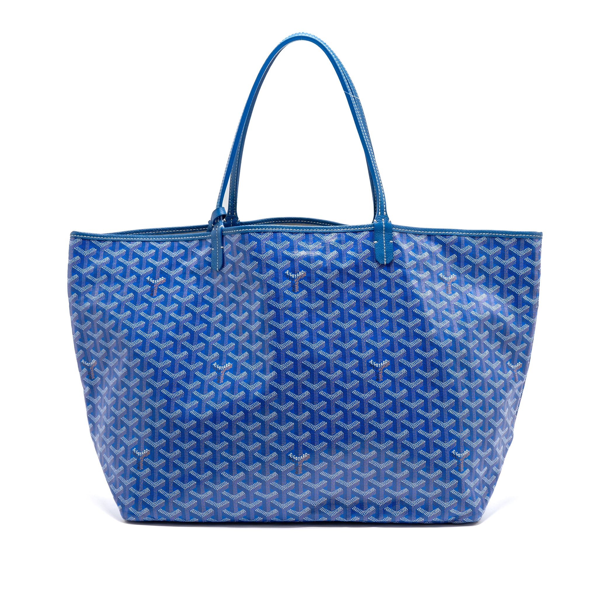 GOYARD SAINT LOUIS GM TOTE BAG GOYARDINE CANVAS/CALFSKIN LEATHER BLUE SHW