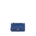 CHANEL MEDIUM CLASSIC DOUBLE FLAP BAG PATENT LIGHT BLUE SHW