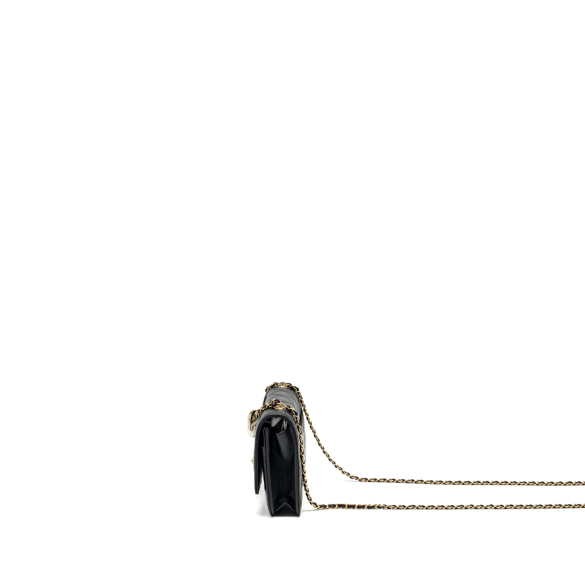 CHANEL 23A LION CHARMS WALLET ON CHAIN LAMBSKIN BLACK GHW (MICROCHIP)