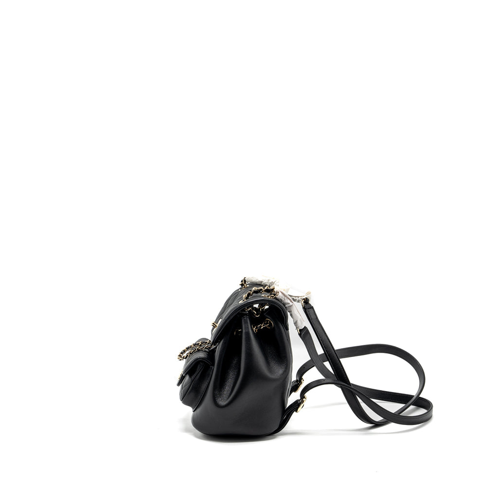 CHANEL 24P MINI DUMA BACKPACK CALFSKIN BLACK LGHW (MICROCHIP)