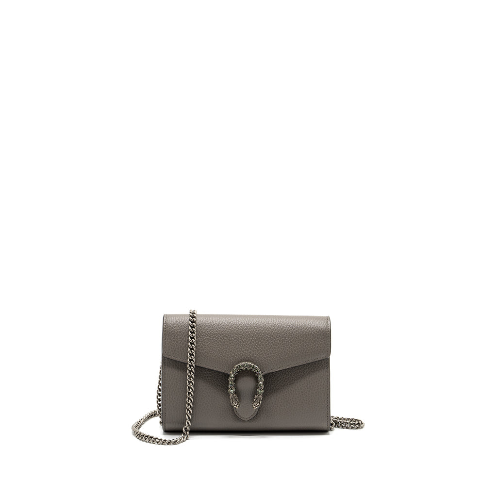 GUCCI DIONYSUS LEATHER MINI CHAIN BAG CALFSKIN GREY SHW