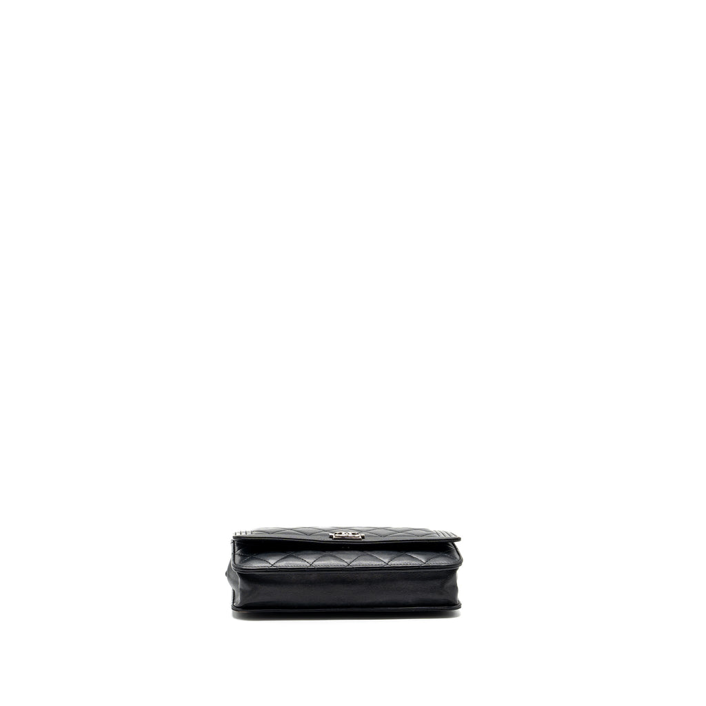 CHANEL BOY WALLET ON CHAIN LAMBSKIN BLACK RUTHENIUM HARDWARE