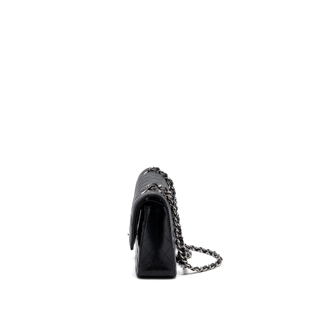 CHANEL MEDIUM CLASSIC DOUBLE FLAP BAG CAVIAR BLACK SHW (MICROCHIP)
