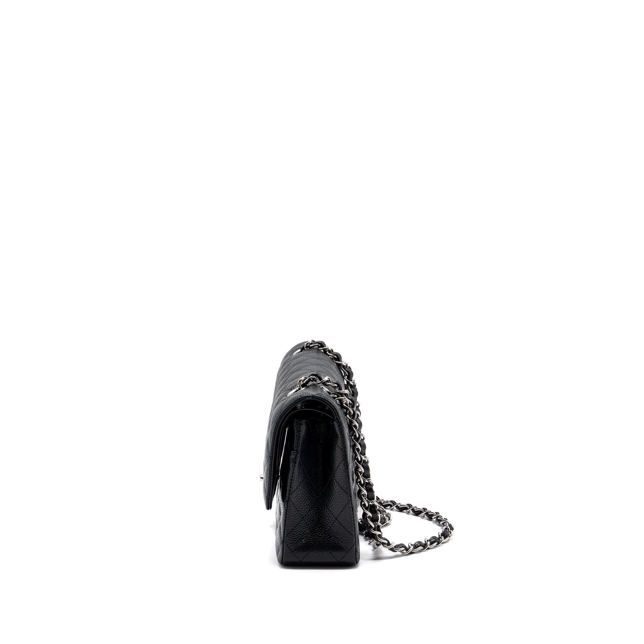 CHANEL MEDIUM CLASSIC DOUBLE FLAP BAG CAVIAR BLACK SHW (MICROCHIP)