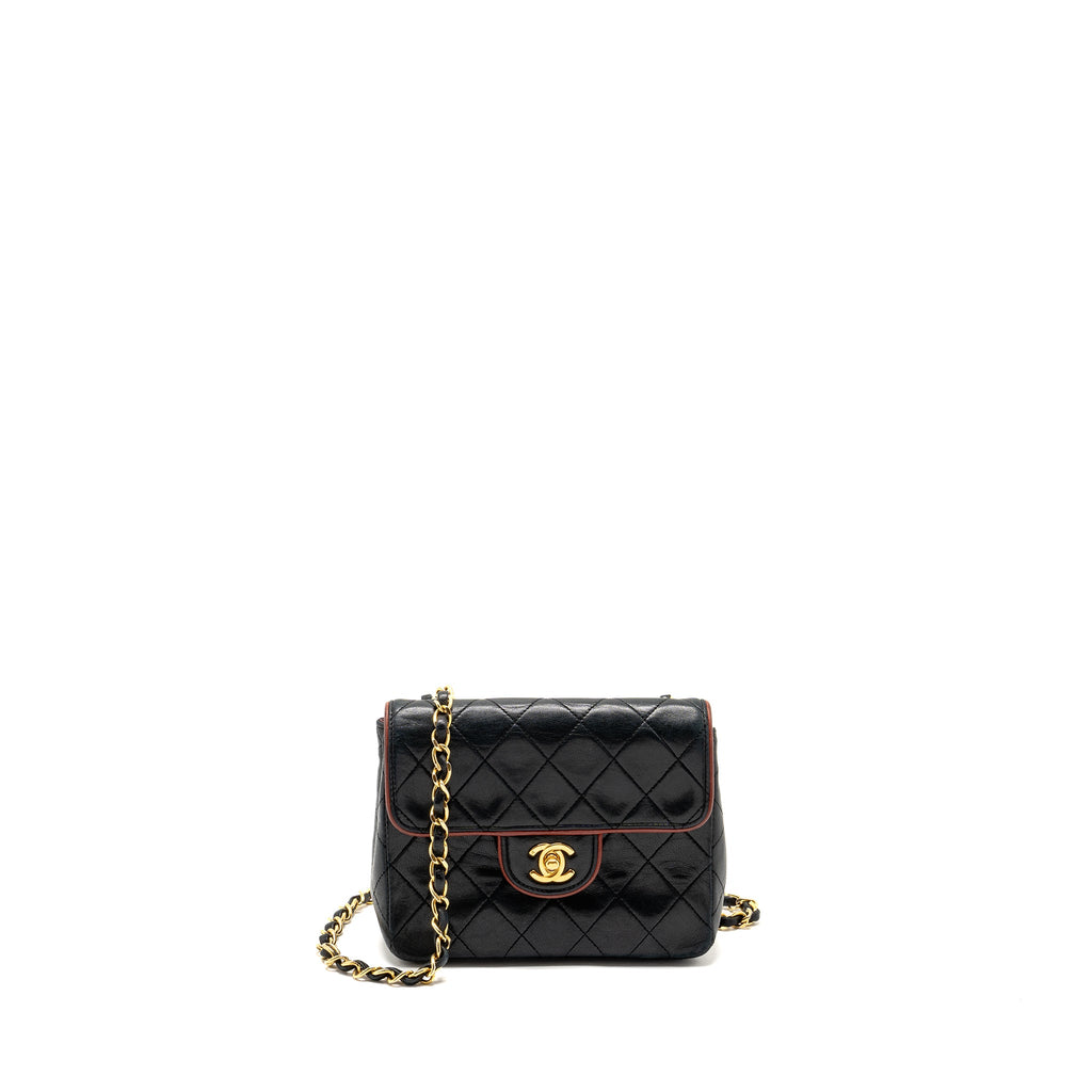 CHANEL VINTAGE MINI SQUARE FLAP BAG LAMBSKIN BLACK / RED GHW